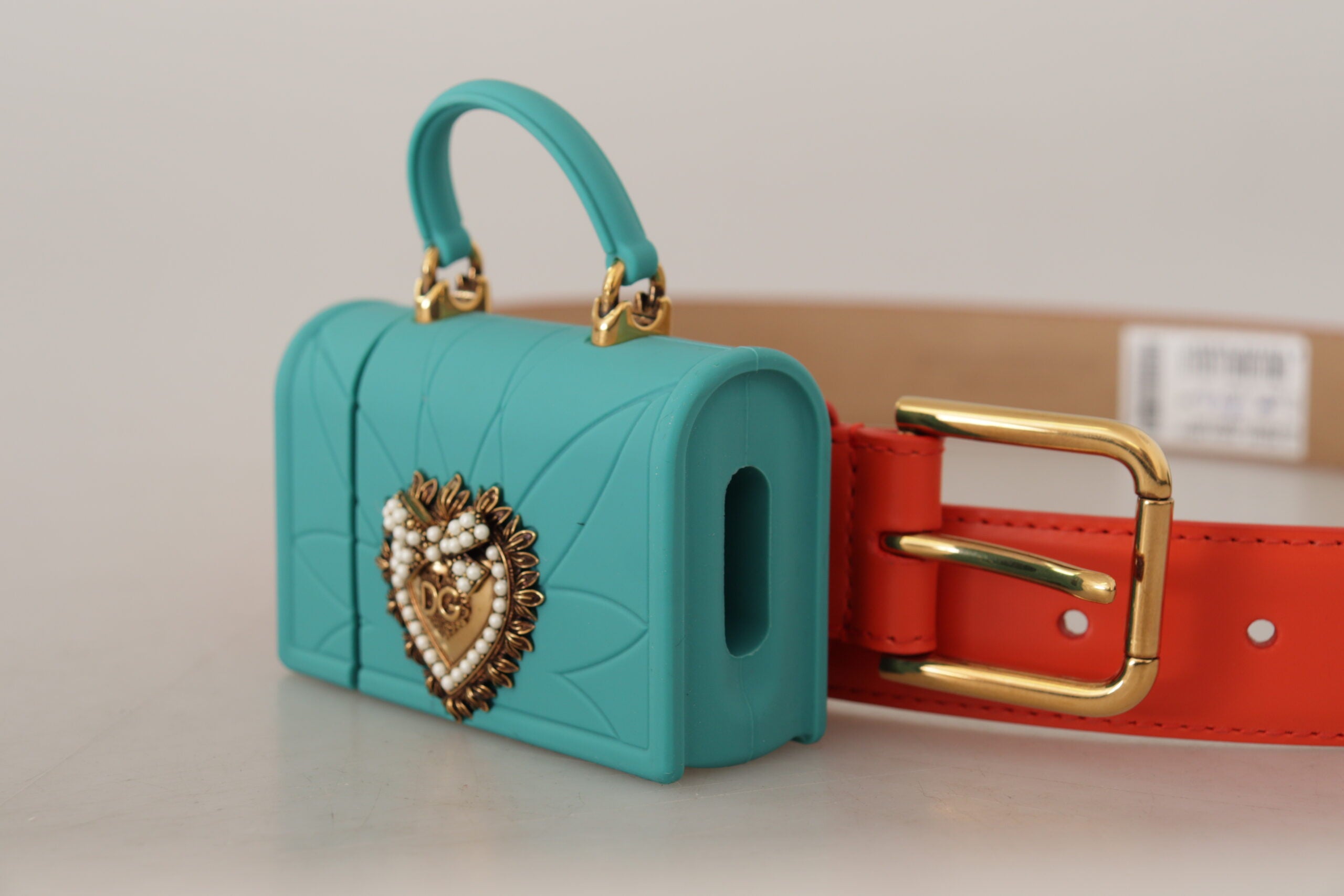 Orange Leather Devotion Heart Micro Bag Headphones Belt - ventzia