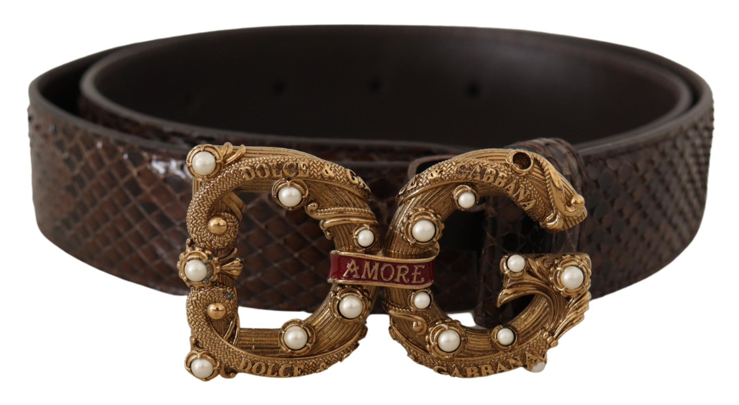 Brown Amore Animal Print Exotic Leather Logo Buckle Belt - ventzia