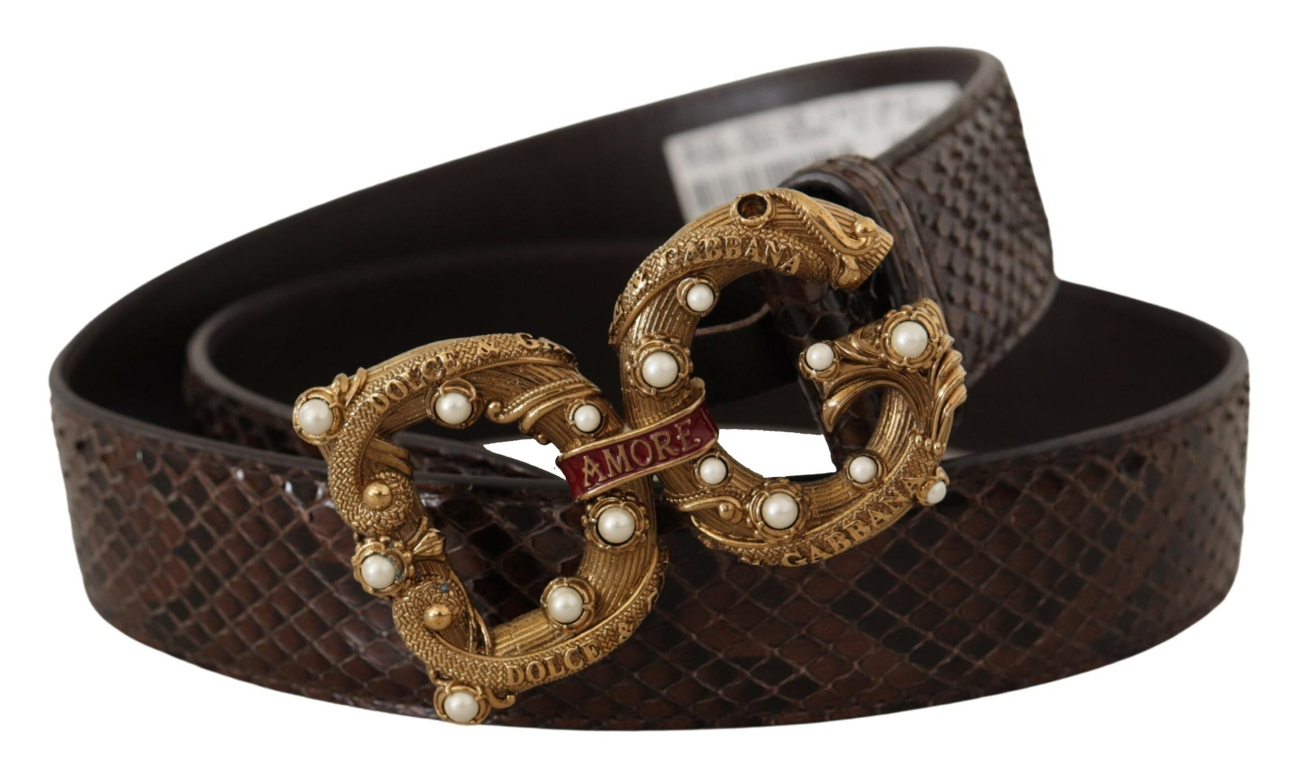 Brown Amore Animal Print Exotic Leather Logo Buckle Belt - ventzia