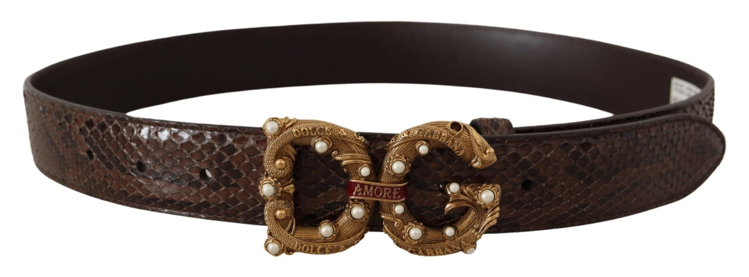 Brown Amore Animal Print Exotic Leather Logo Buckle Belt - ventzia