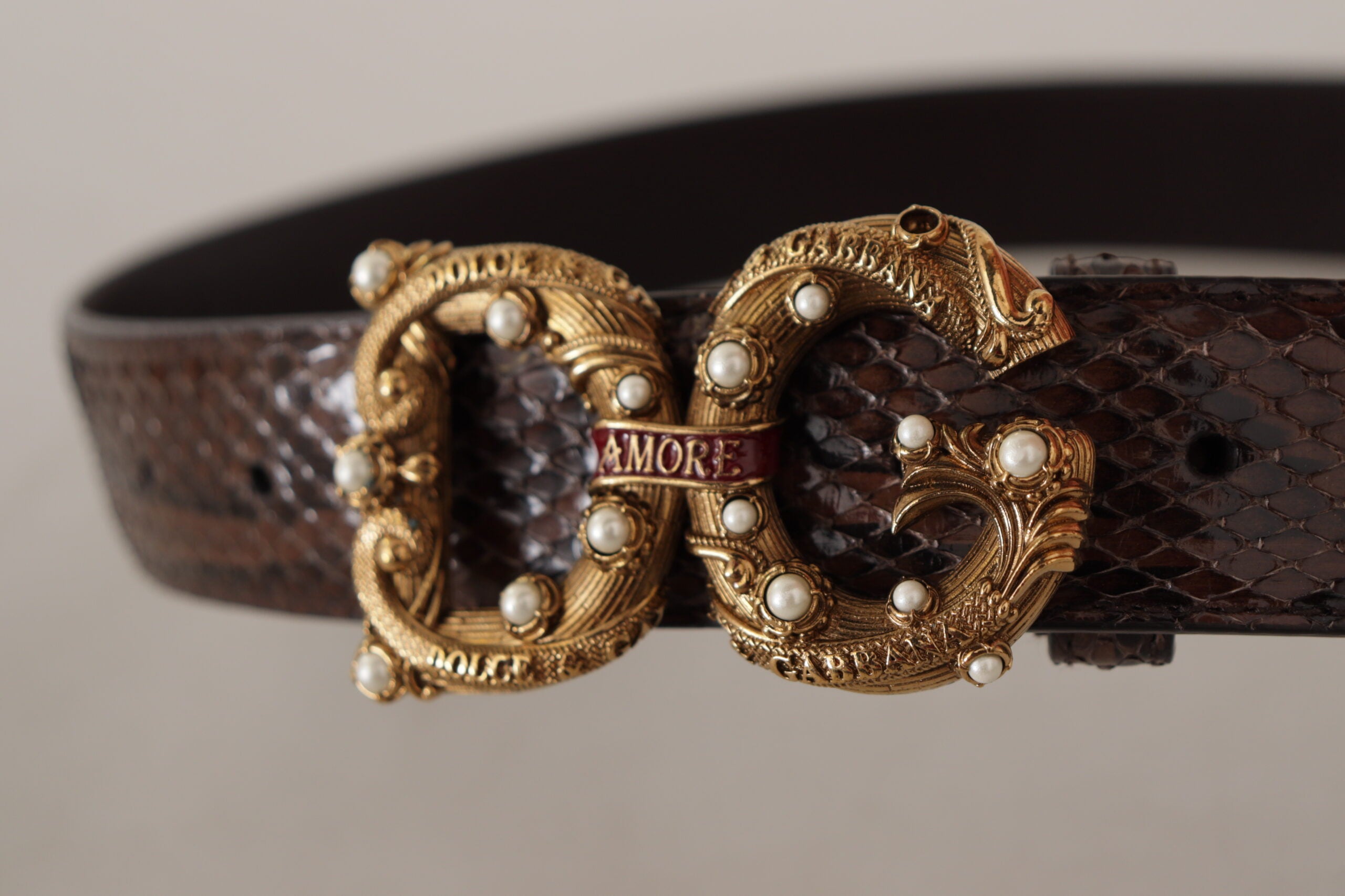 Brown Amore Animal Print Exotic Leather Logo Buckle Belt - ventzia