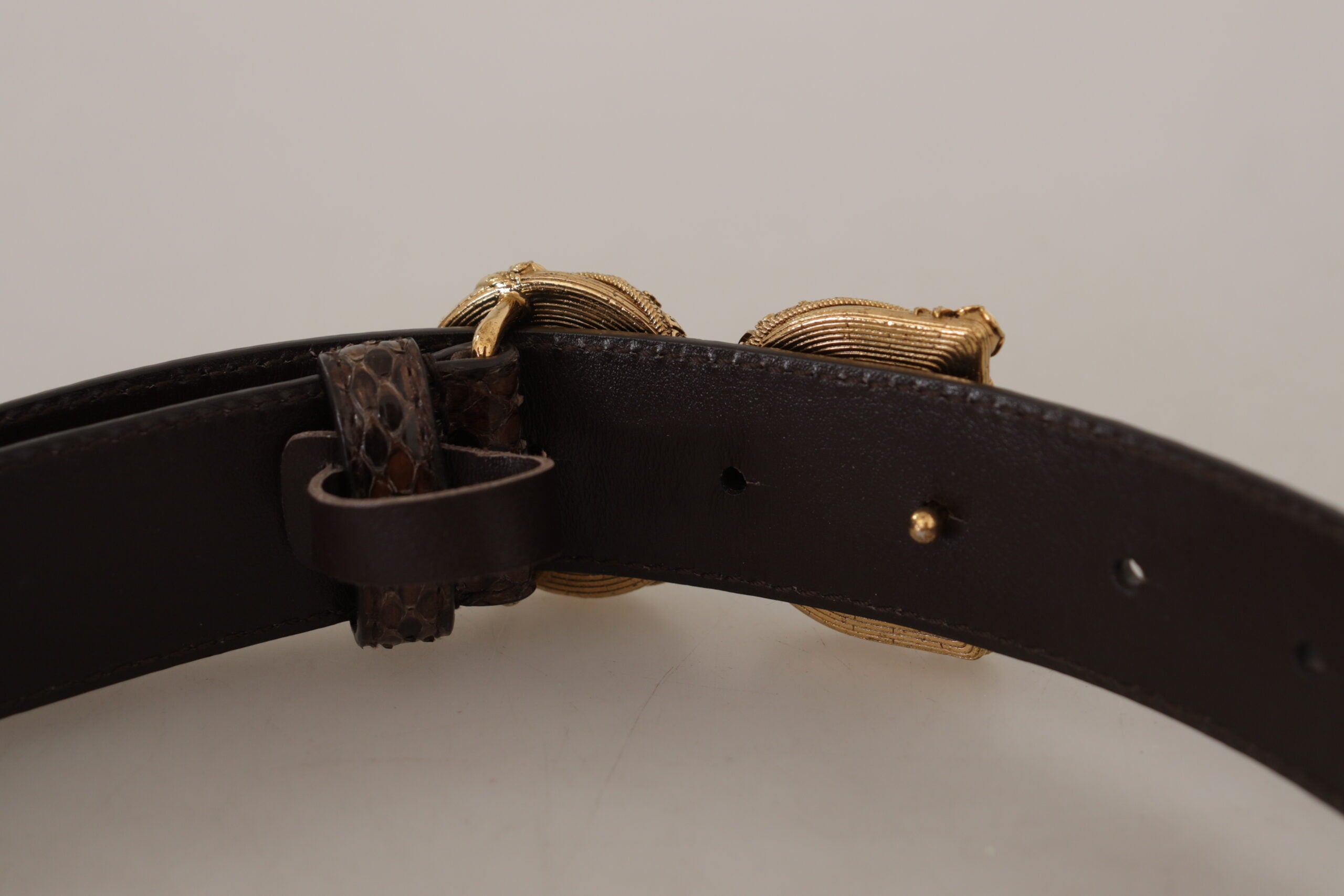 Brown Amore Animal Print Exotic Leather Logo Buckle Belt - ventzia