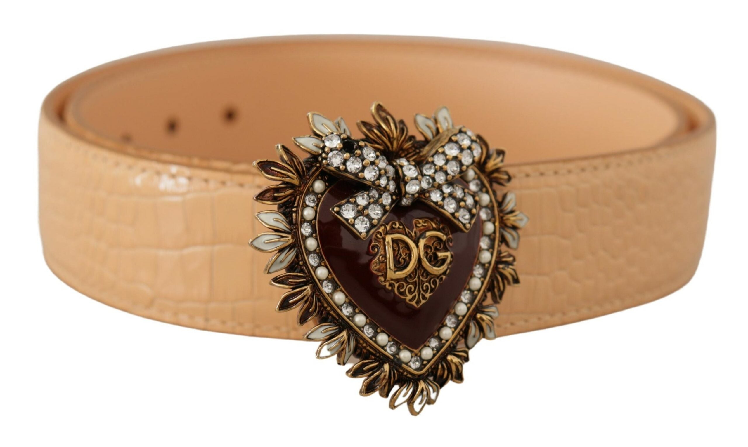 Beige Croc Pattern DEVOTION Heart DG Waist Buckle Belt - ventzia