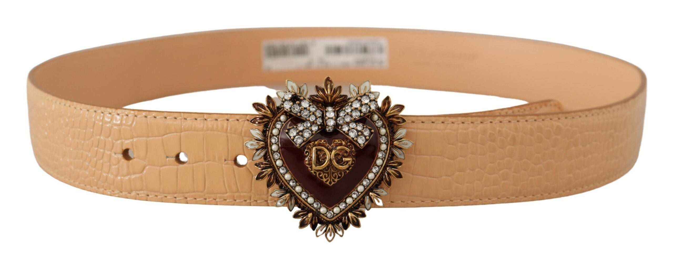 Beige Croc Pattern DEVOTION Heart DG Waist Buckle Belt - ventzia