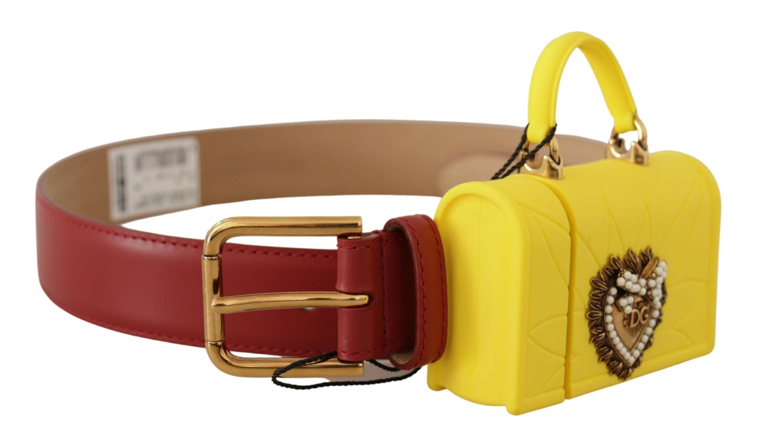 Red Leather Yellow DEVOTION Heart Bag Buckle Belt - ventzia