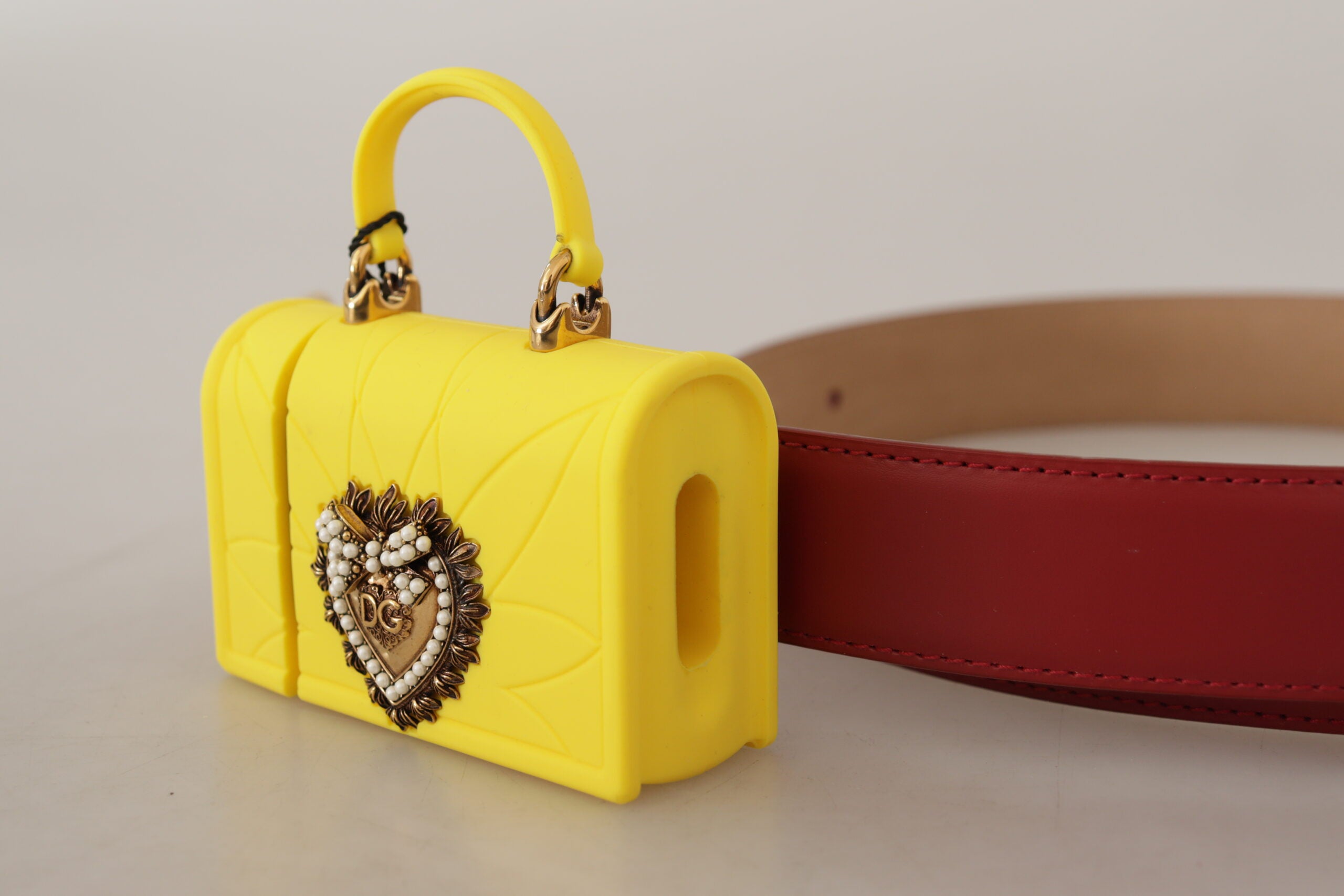 Red Leather Yellow DEVOTION Heart Bag Buckle Belt - ventzia