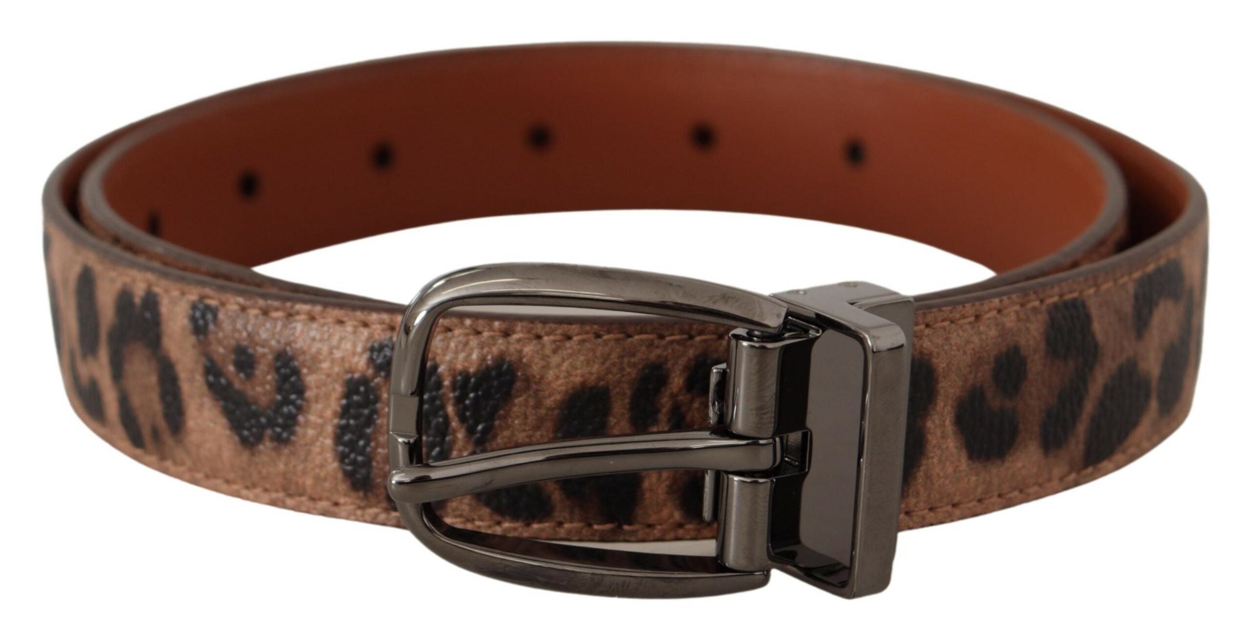 Brown Leopard Embossed Leather Buckle Belt - ventzia