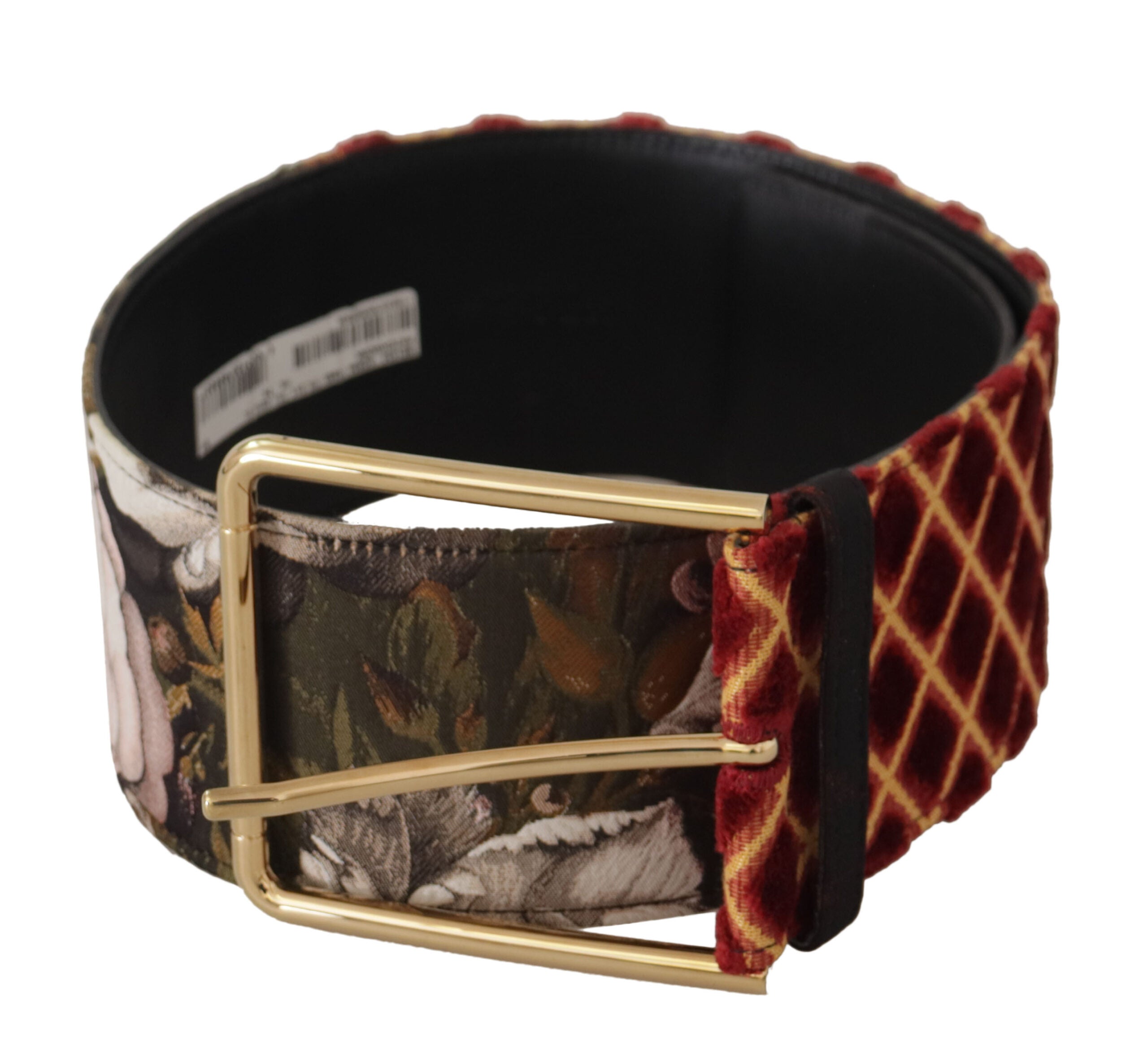 Multicolor Wide Leather Floral Gold Metal Buckle Belt - ventzia