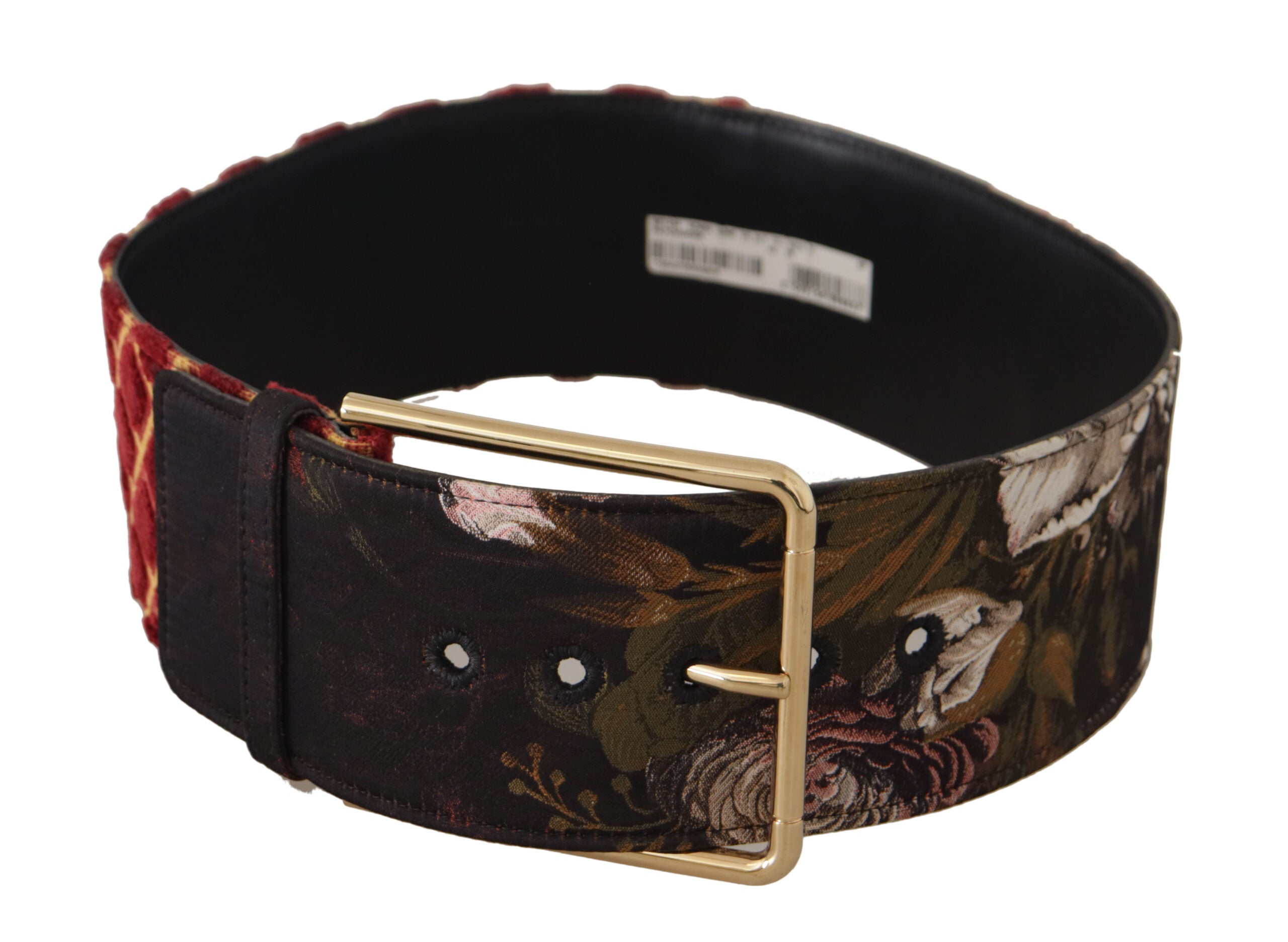 Multicolor Wide Leather Floral Gold Metal Buckle Belt - ventzia