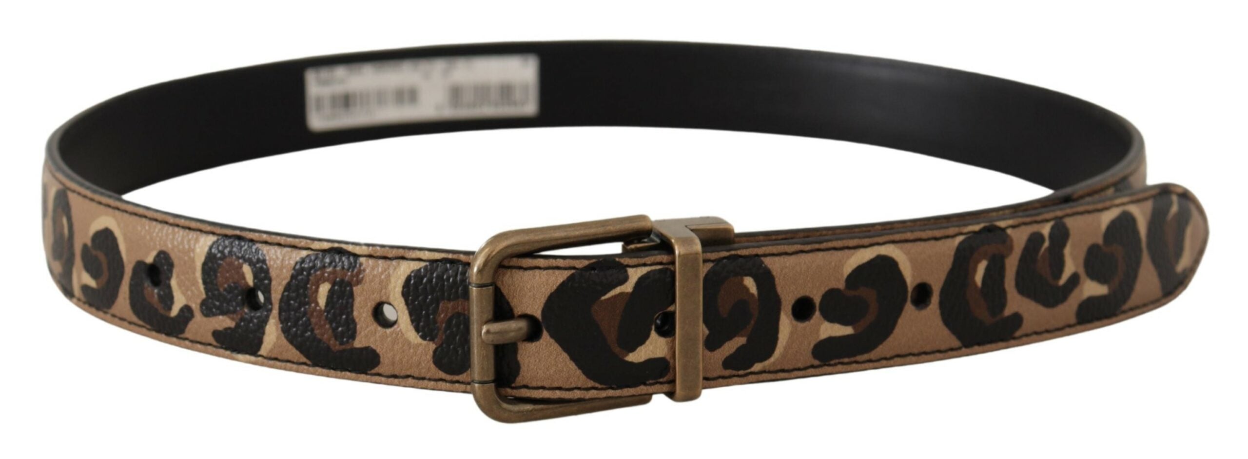 Brown Leather Leopard Print Bronze Metal Buckle Belt - ventzia
