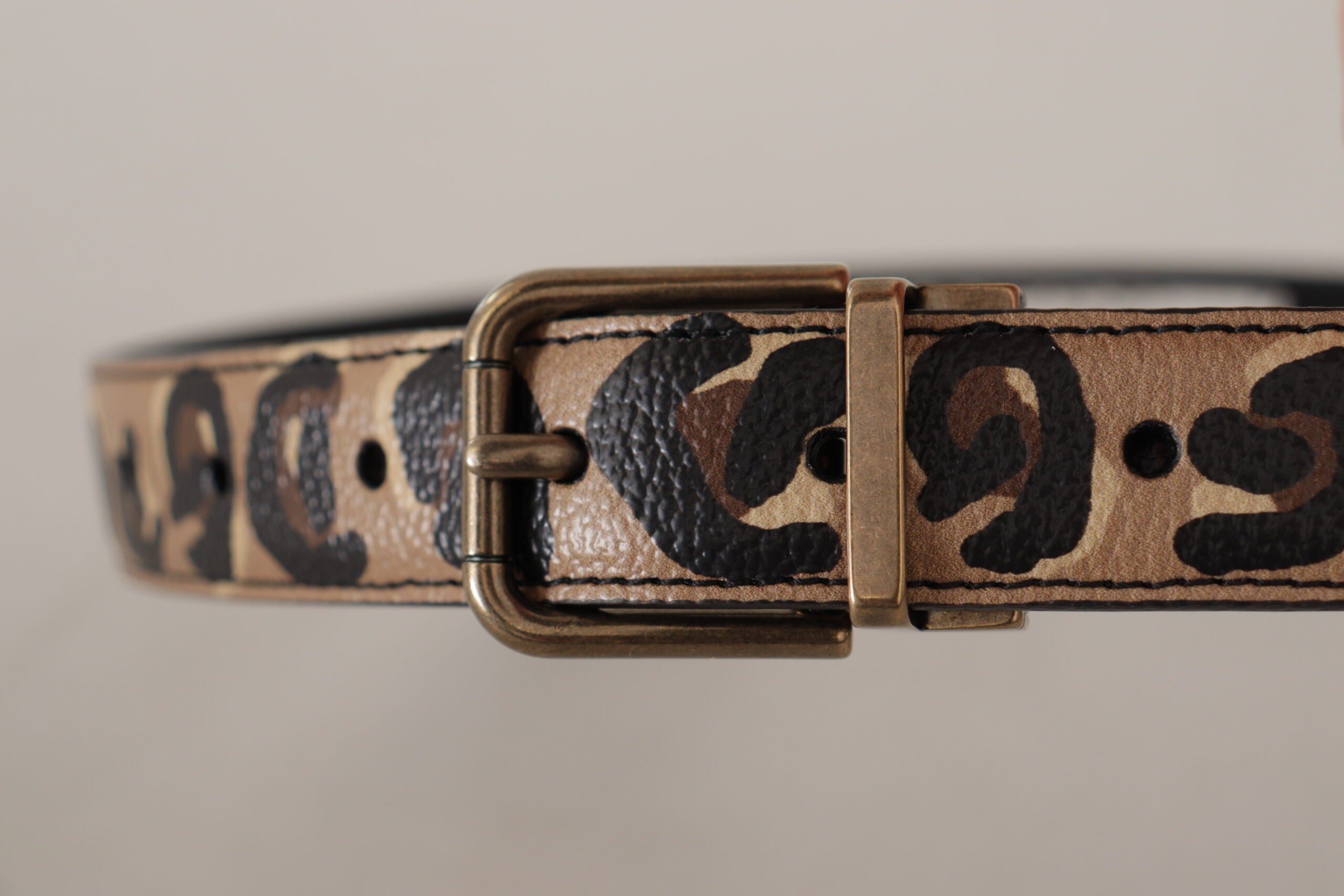 Brown Leather Leopard Print Bronze Metal Buckle Belt - ventzia