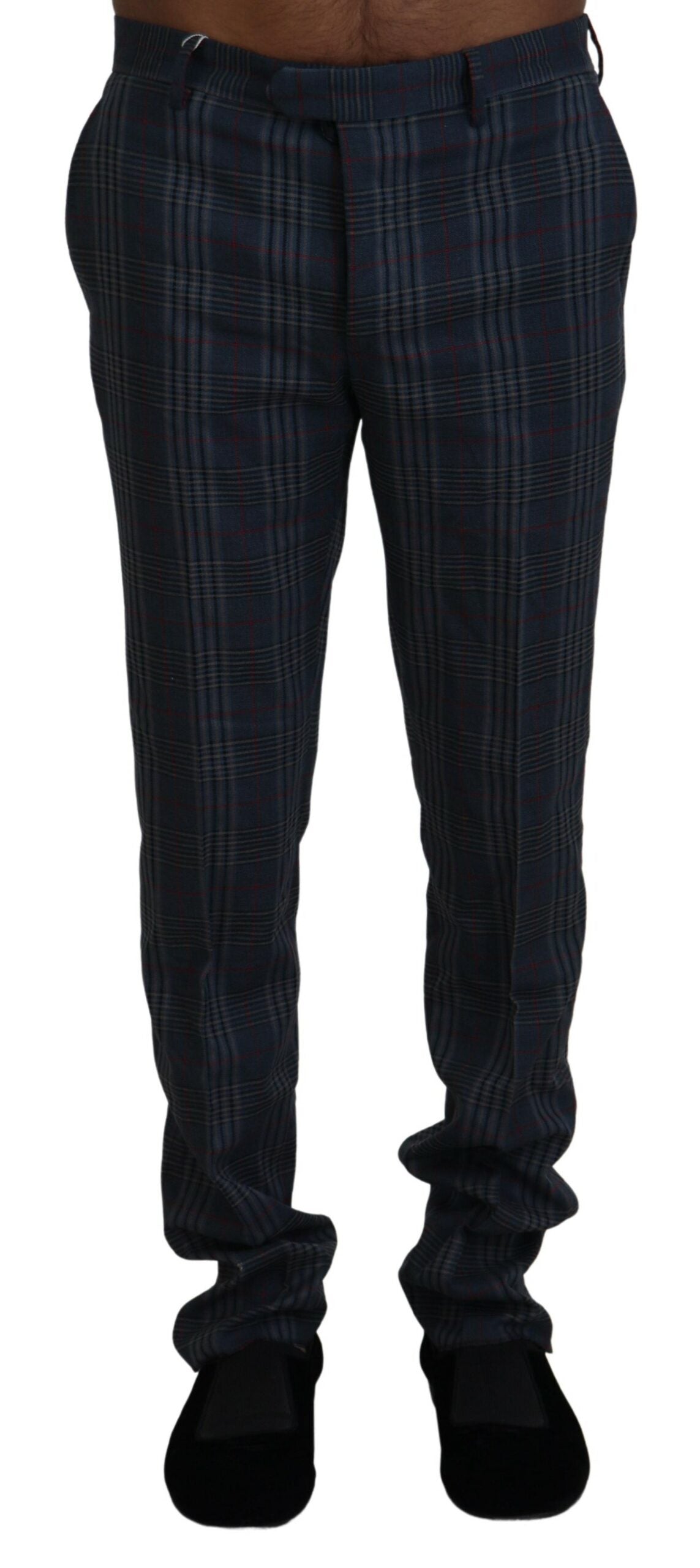 Gray Pure Wool Men Checkered Pants - ventzia