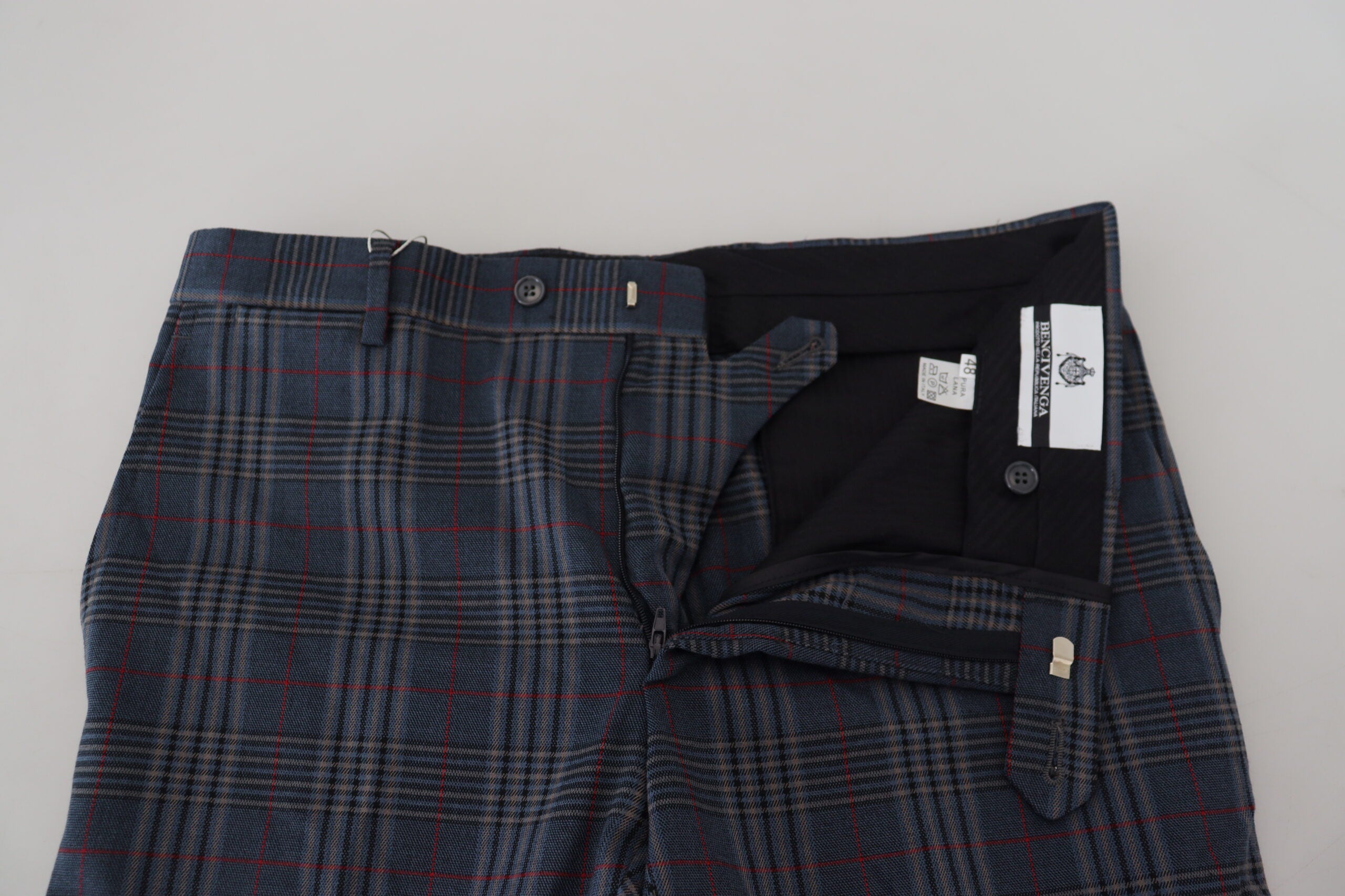 Gray Pure Wool Men Checkered Pants - ventzia