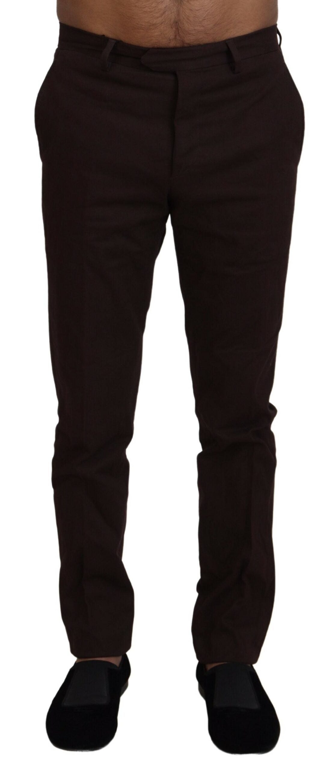 Brown Cotton Tapered Formal Men Pants - ventzia