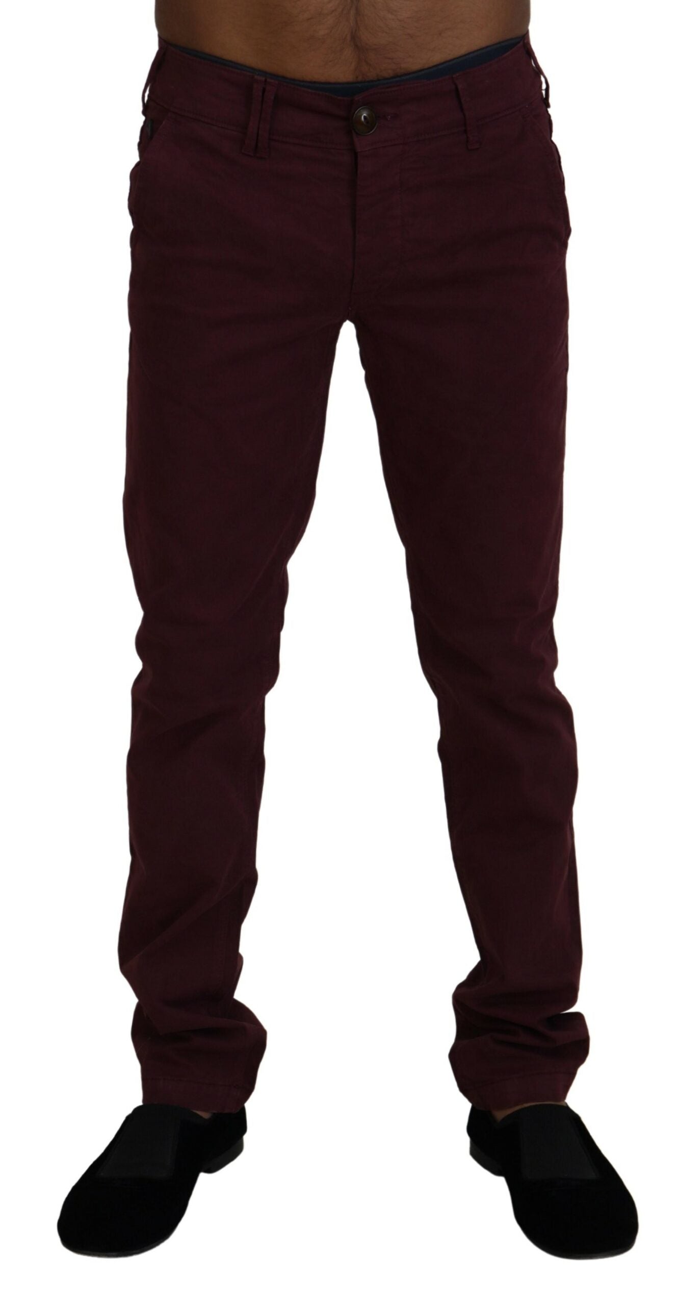 Maroon Cotton Stretch Skinny Casual Men Pants - ventzia
