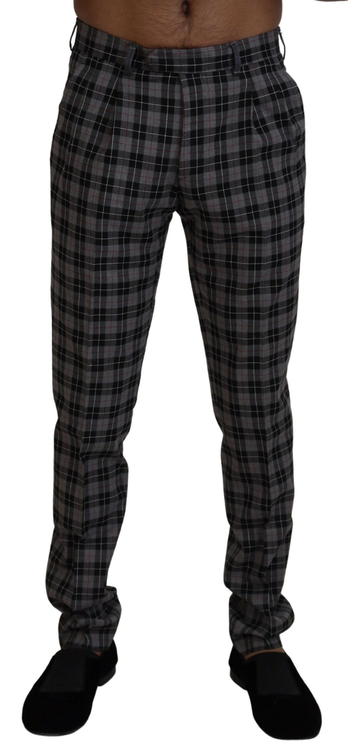 Gray Checkered Slim Fit Men Pants - ventzia