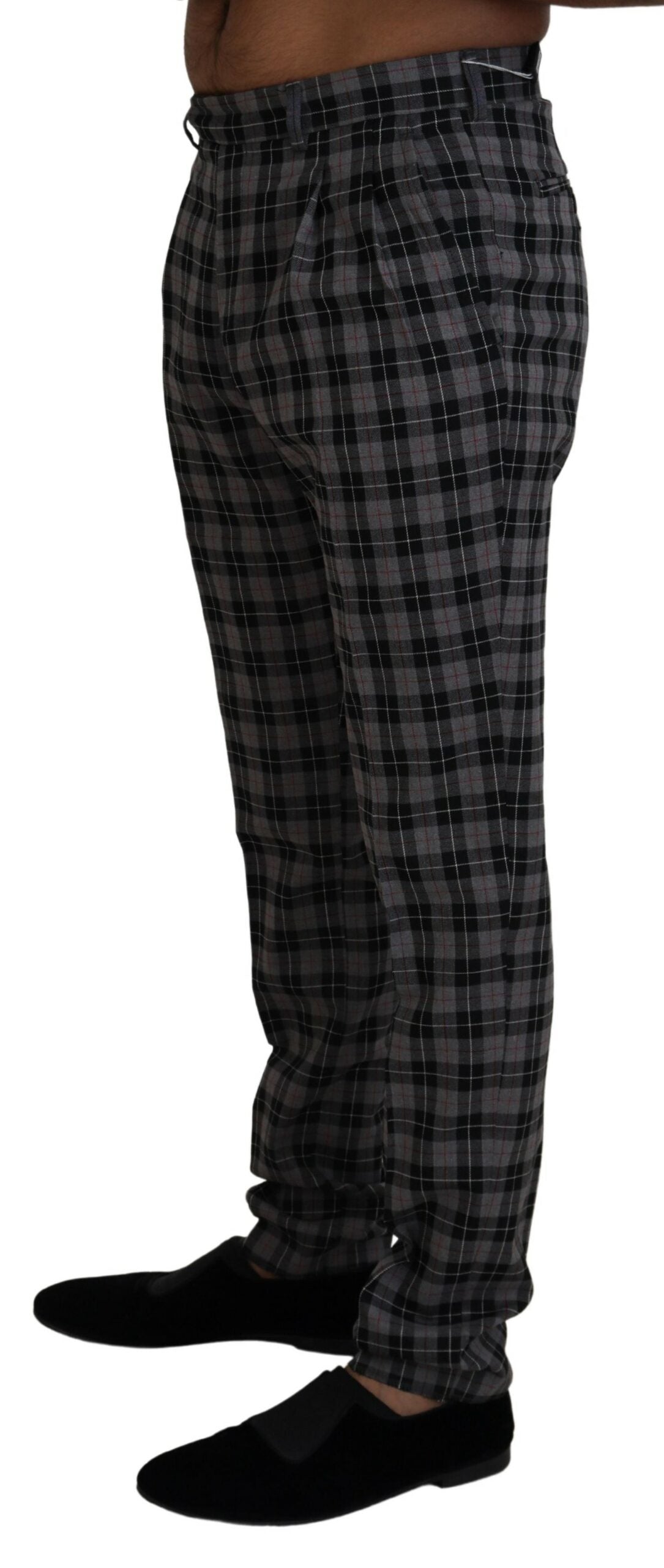 Gray Checkered Slim Fit Men Pants - ventzia