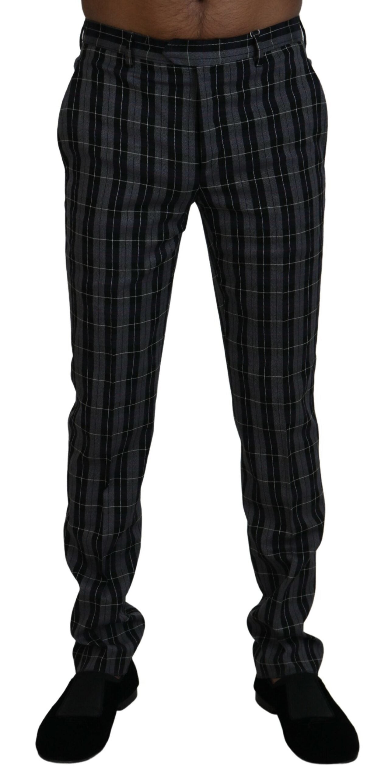 Gray Checkered Slim Fit Men Pants - ventzia