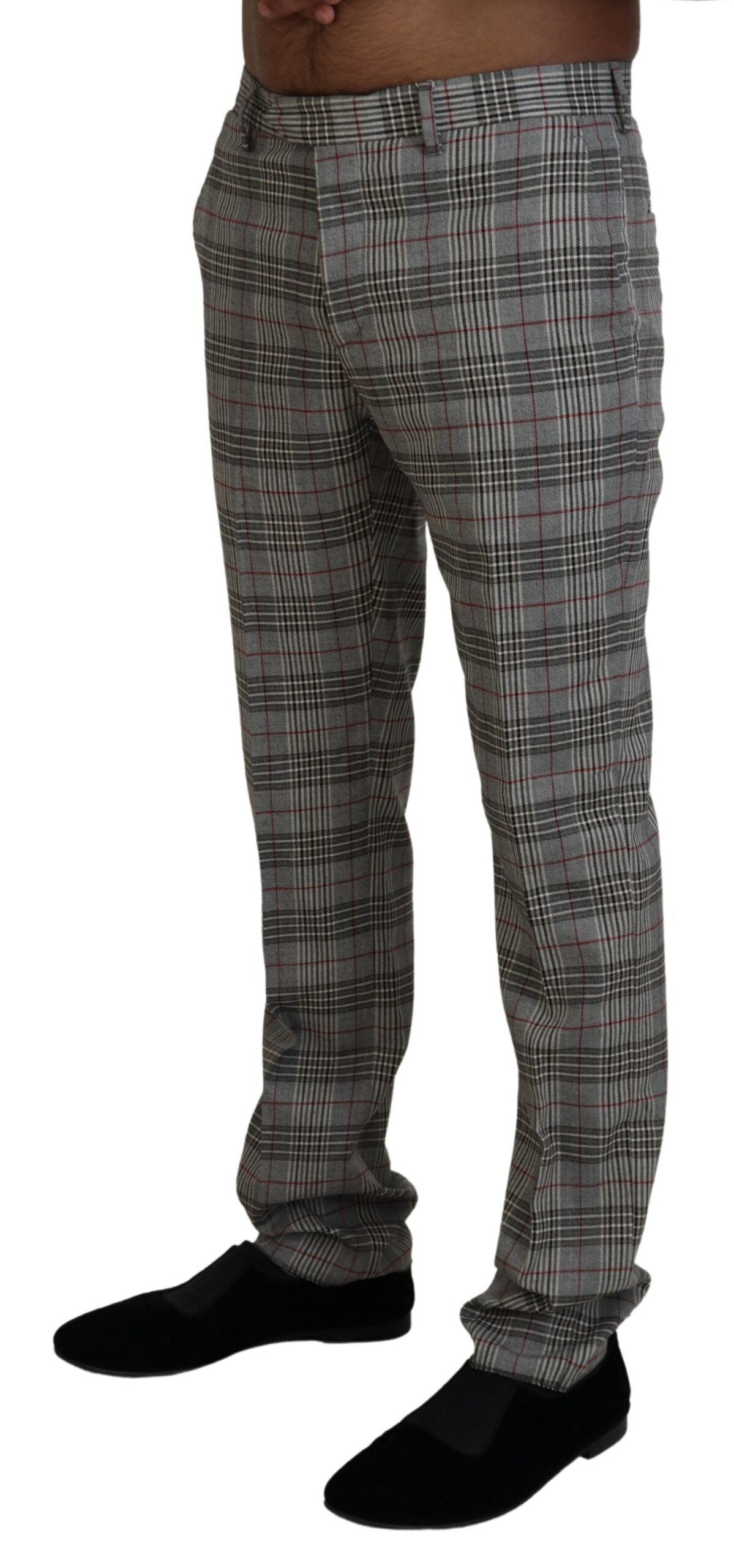 Gray Checkered Skinny Men Pants - ventzia