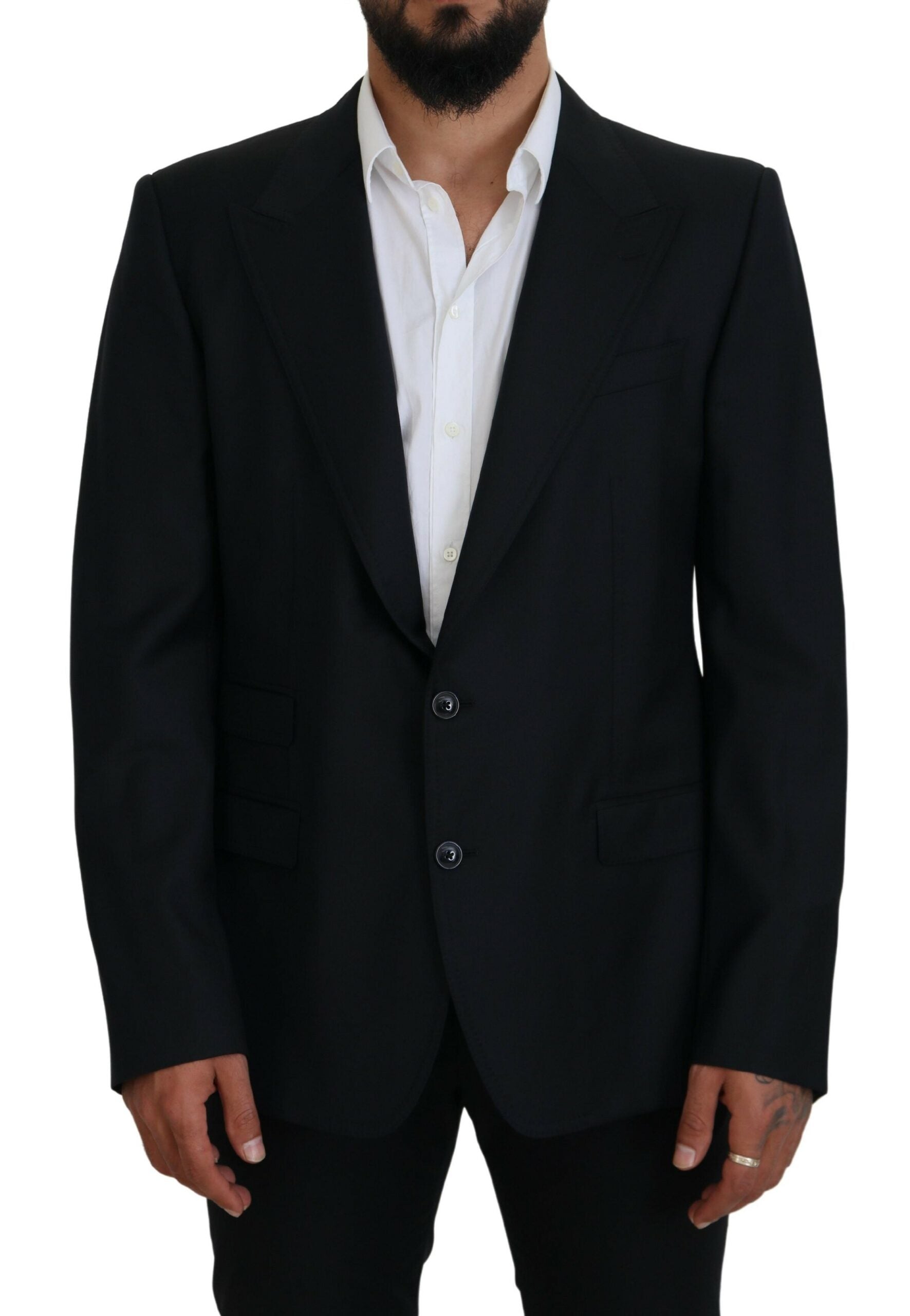 Dark Blue Wool Formal Sicilia Blazer - ventzia