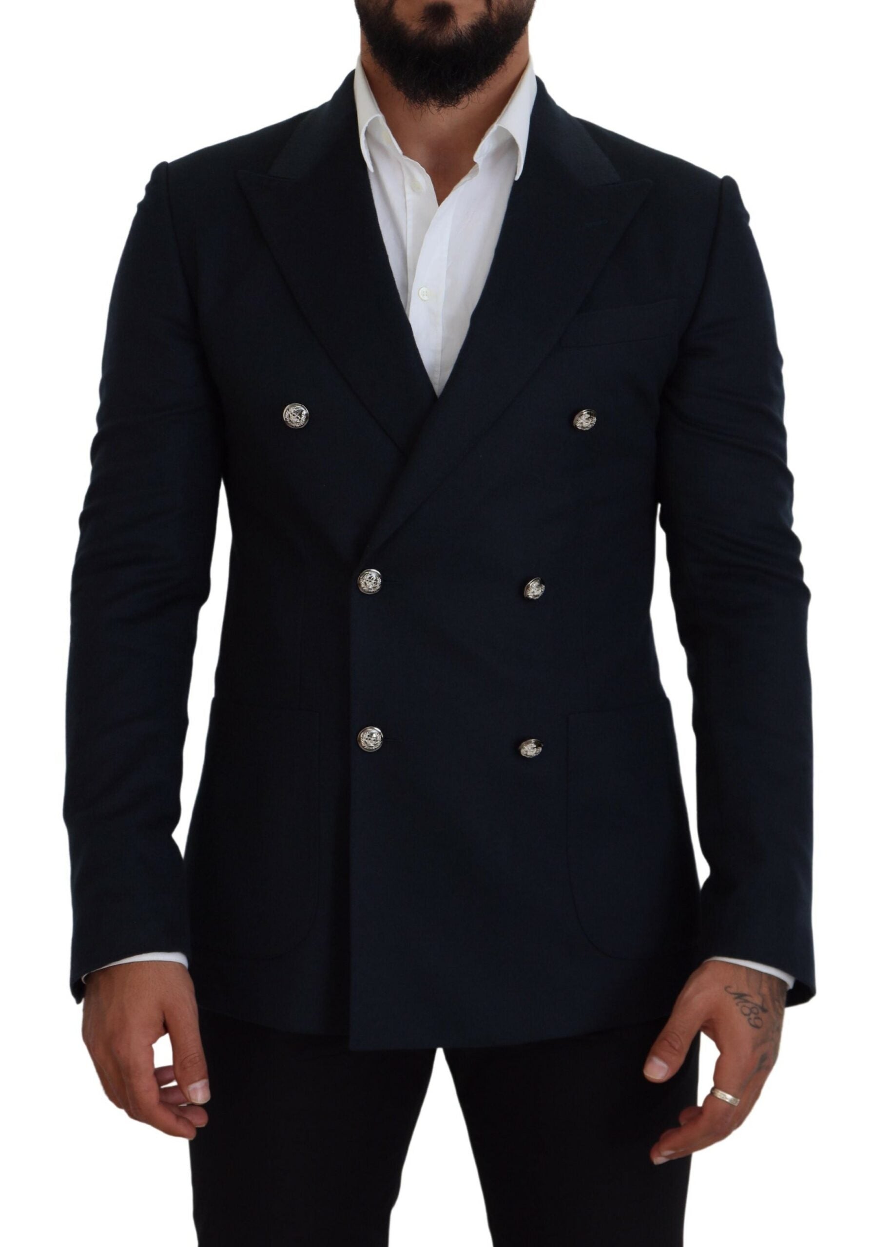 Blue Double Breasted Formal Coat Blazer - ventzia