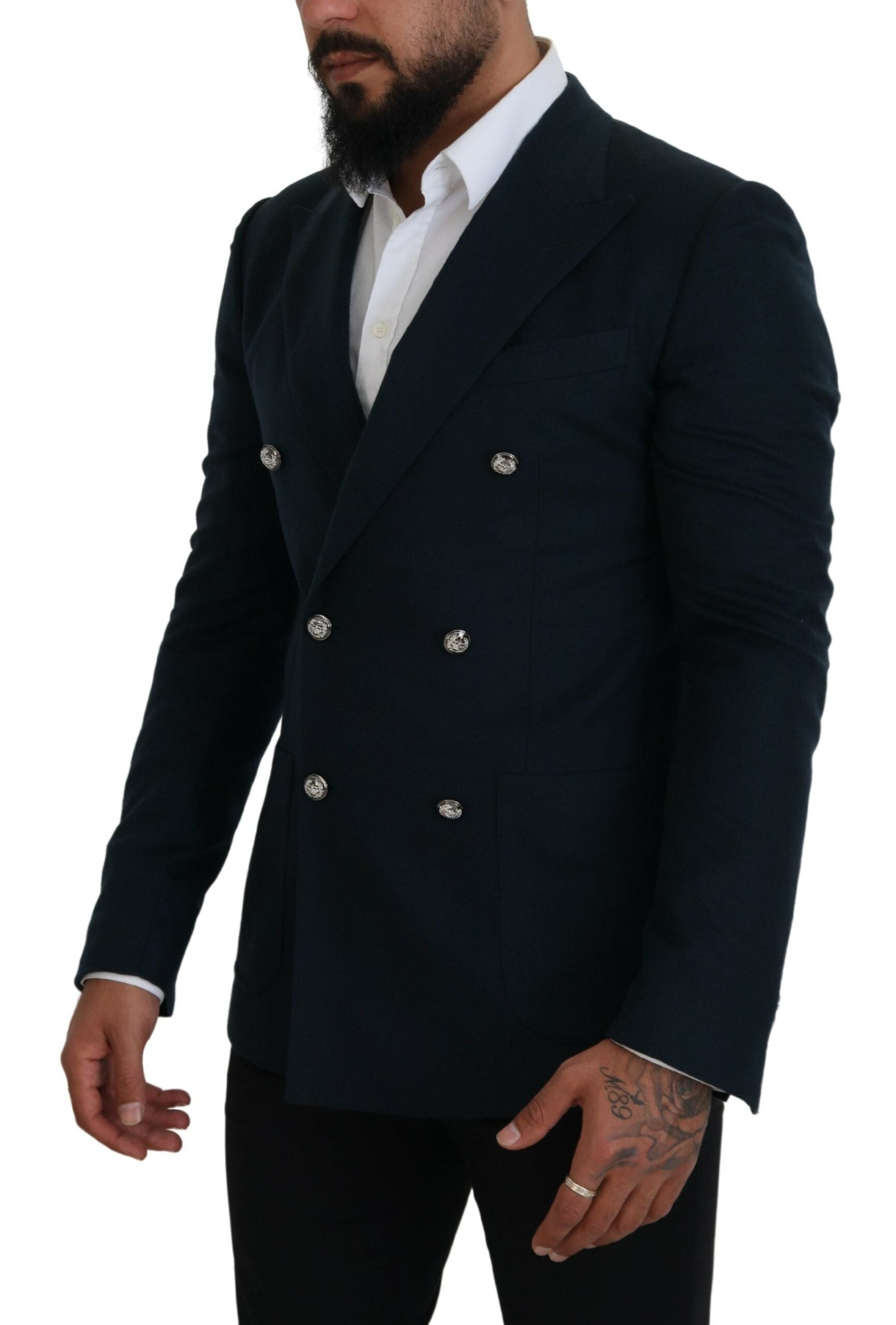 Blue Double Breasted Formal Coat Blazer - ventzia