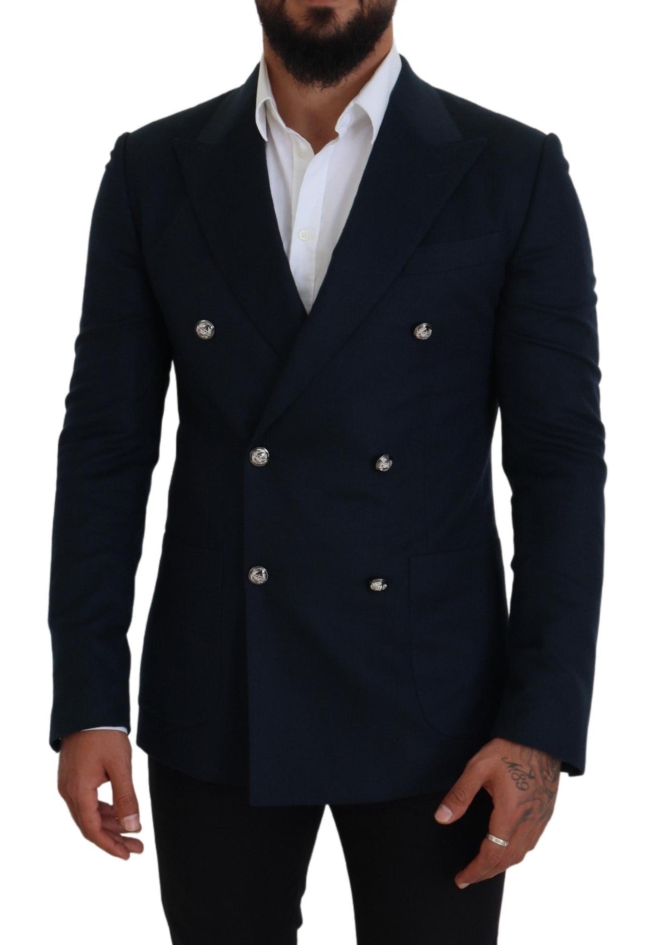 Blue Double Breasted Formal Coat Blazer - ventzia
