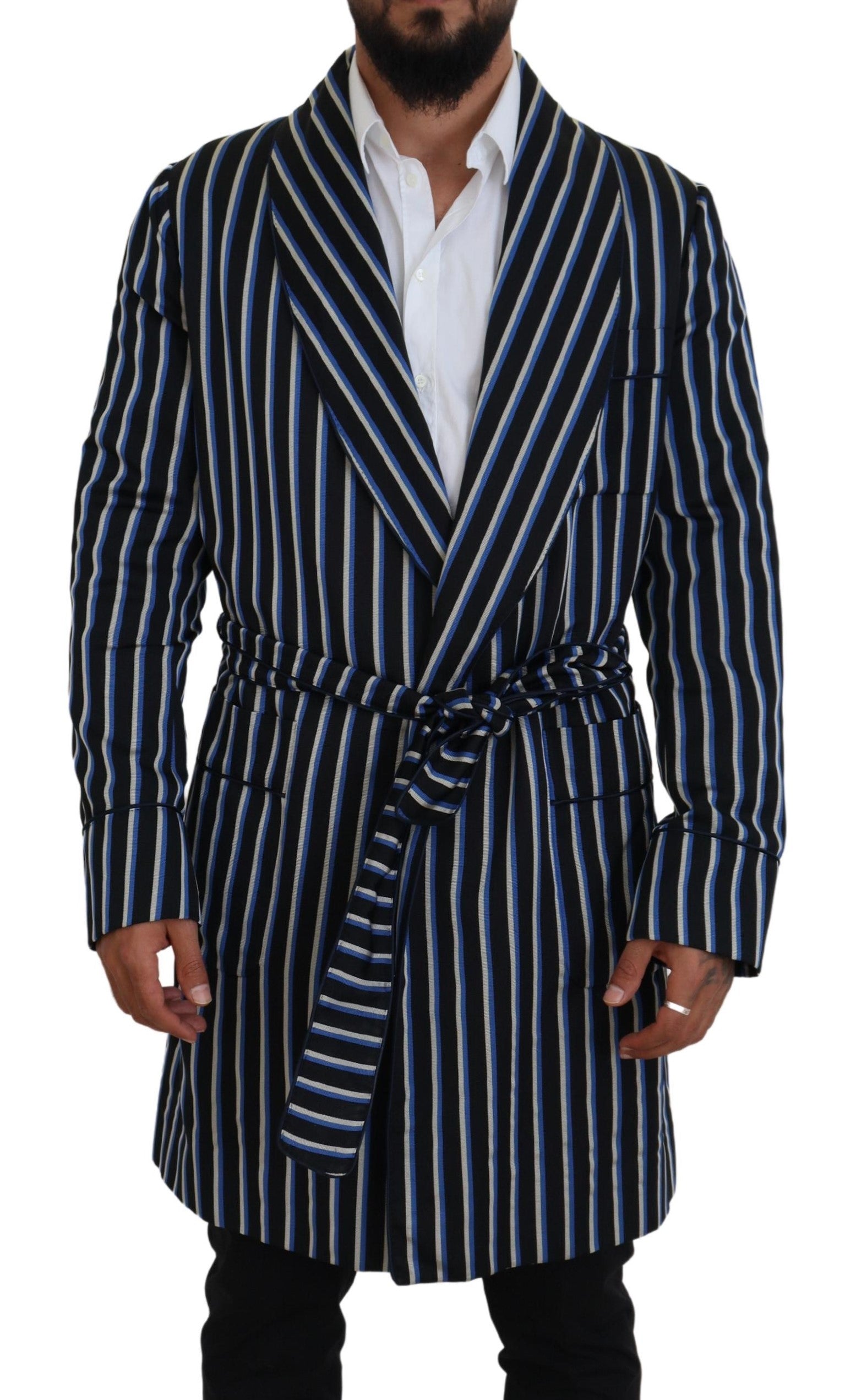 Black Blue Martini Printed Lining Robe - ventzia