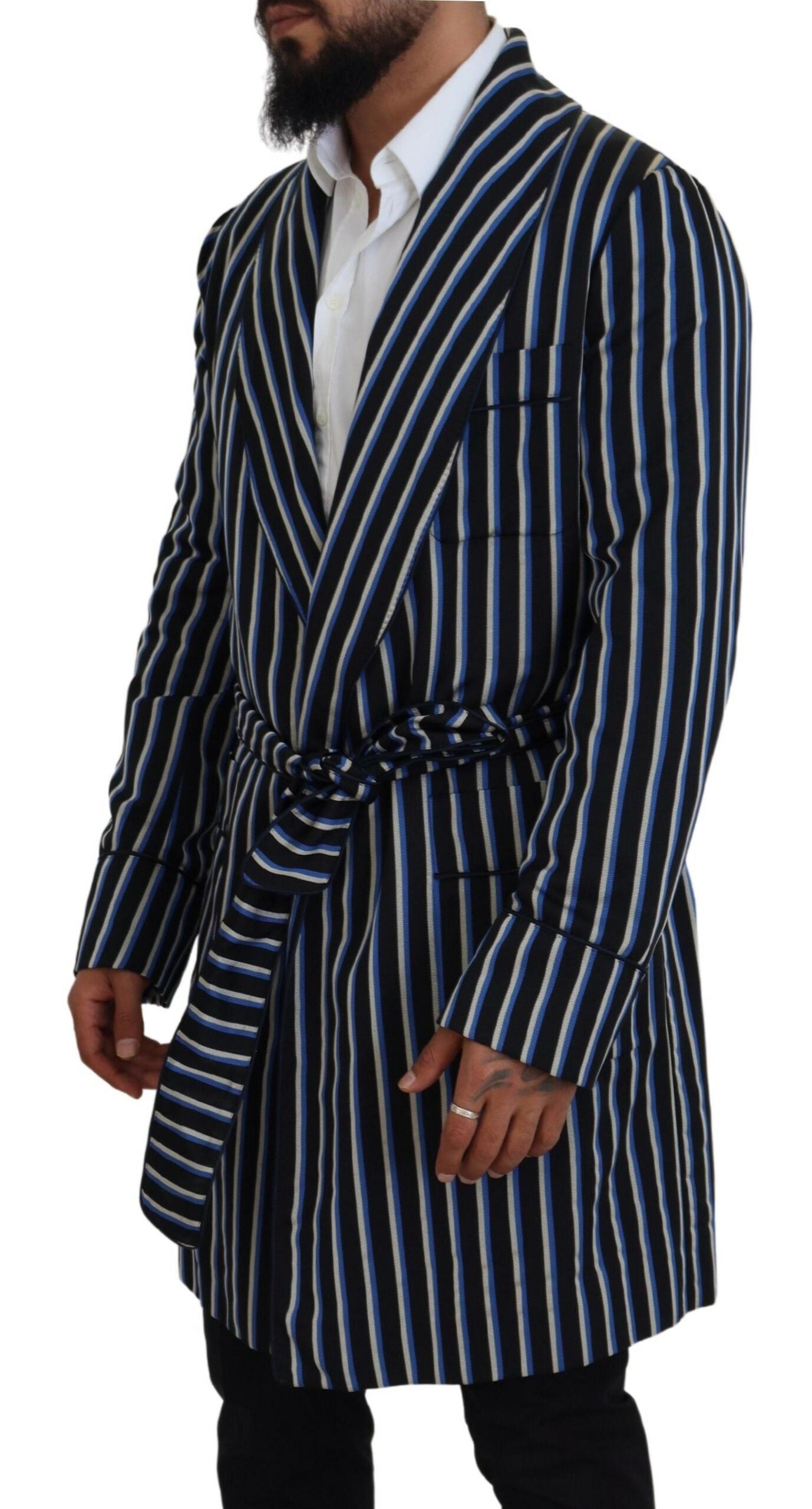 Black Blue Martini Printed Lining Robe - ventzia