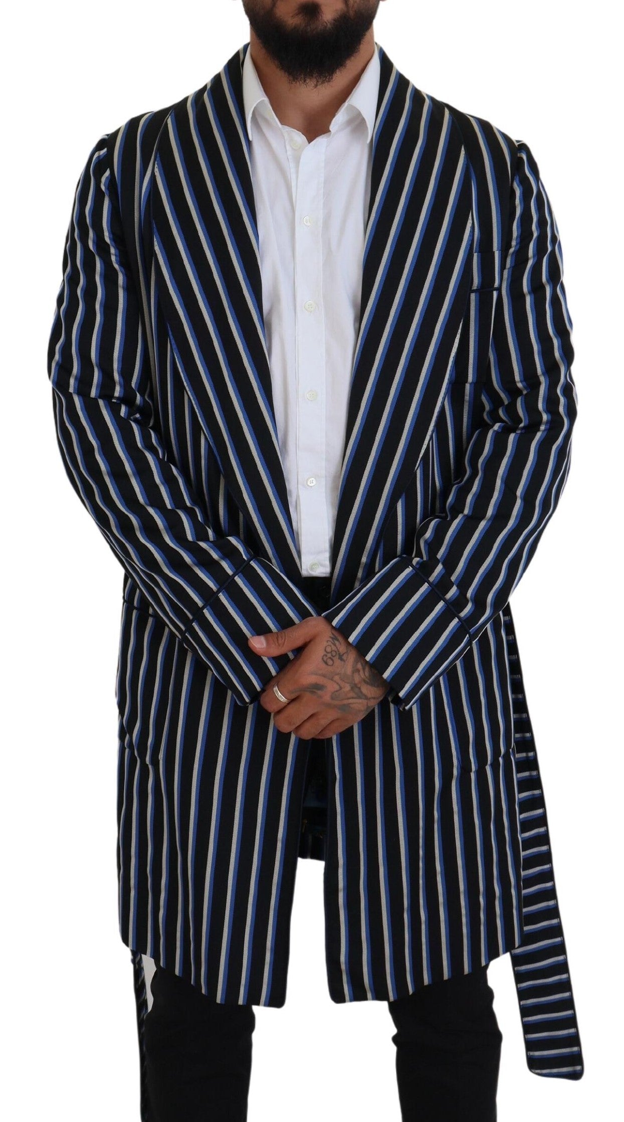 Black Blue Martini Printed Lining Robe - ventzia
