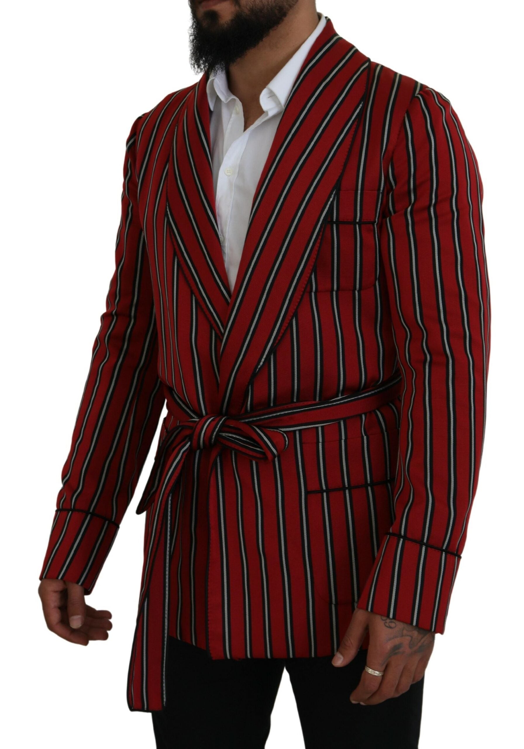 Red Striped Martini Printed Lining Robe - ventzia