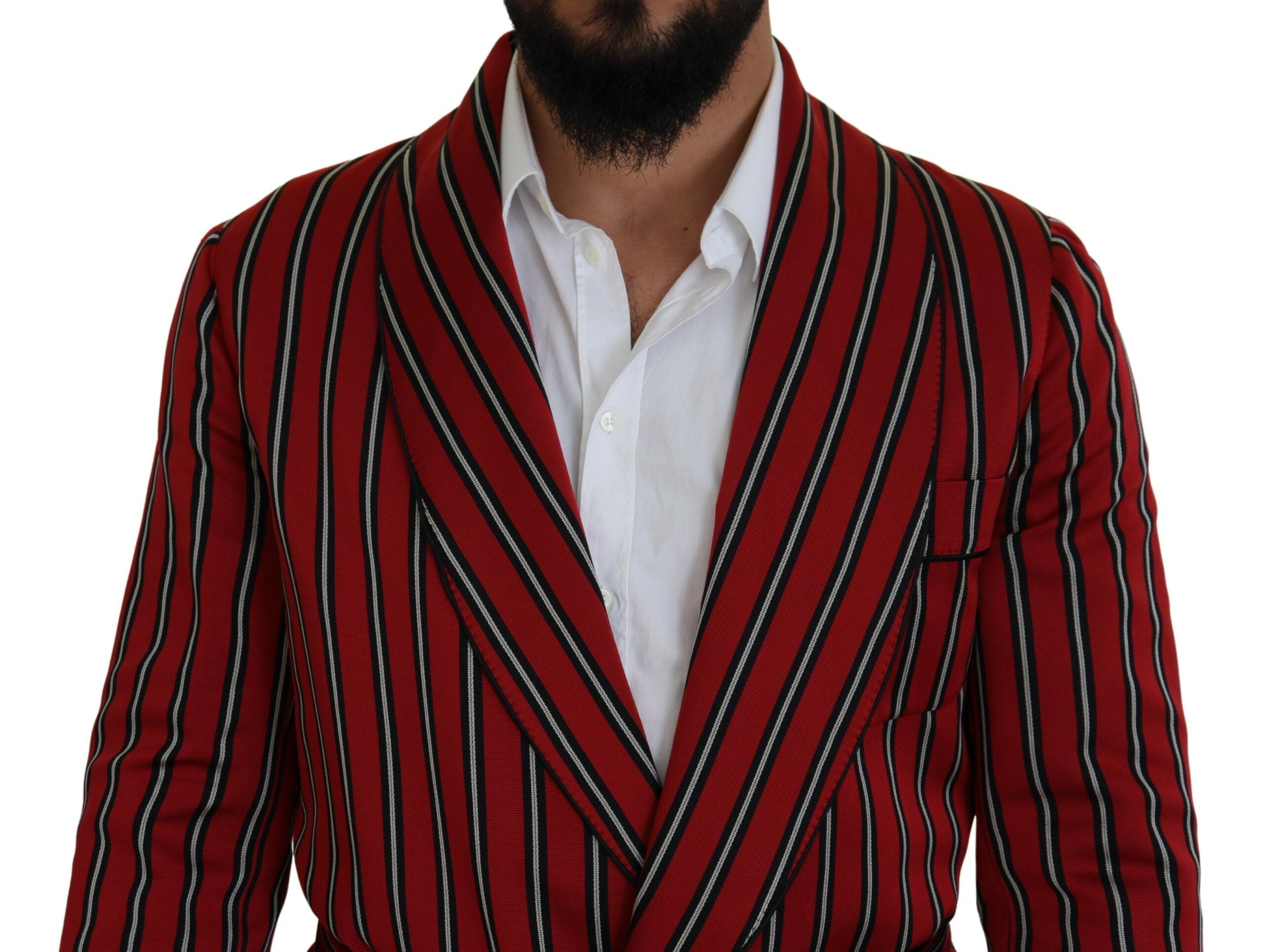 Red Striped Martini Printed Lining Robe - ventzia