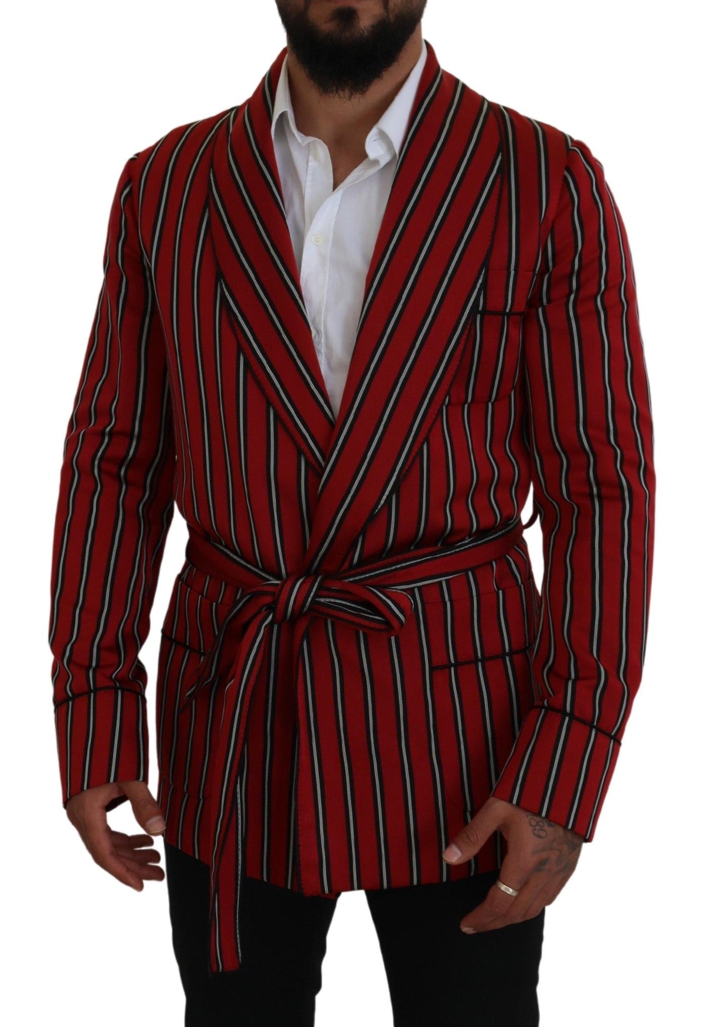 Red Striped Martini Printed Lining Robe - ventzia