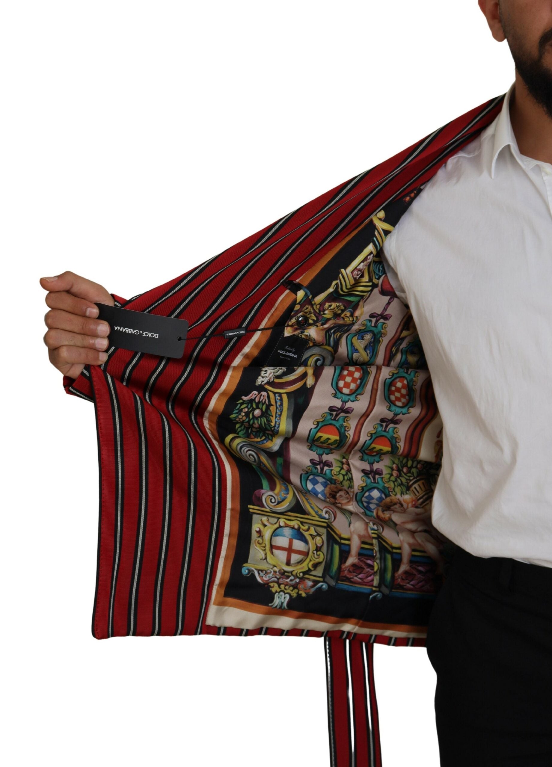 Red Striped Martini Printed Lining Robe - ventzia