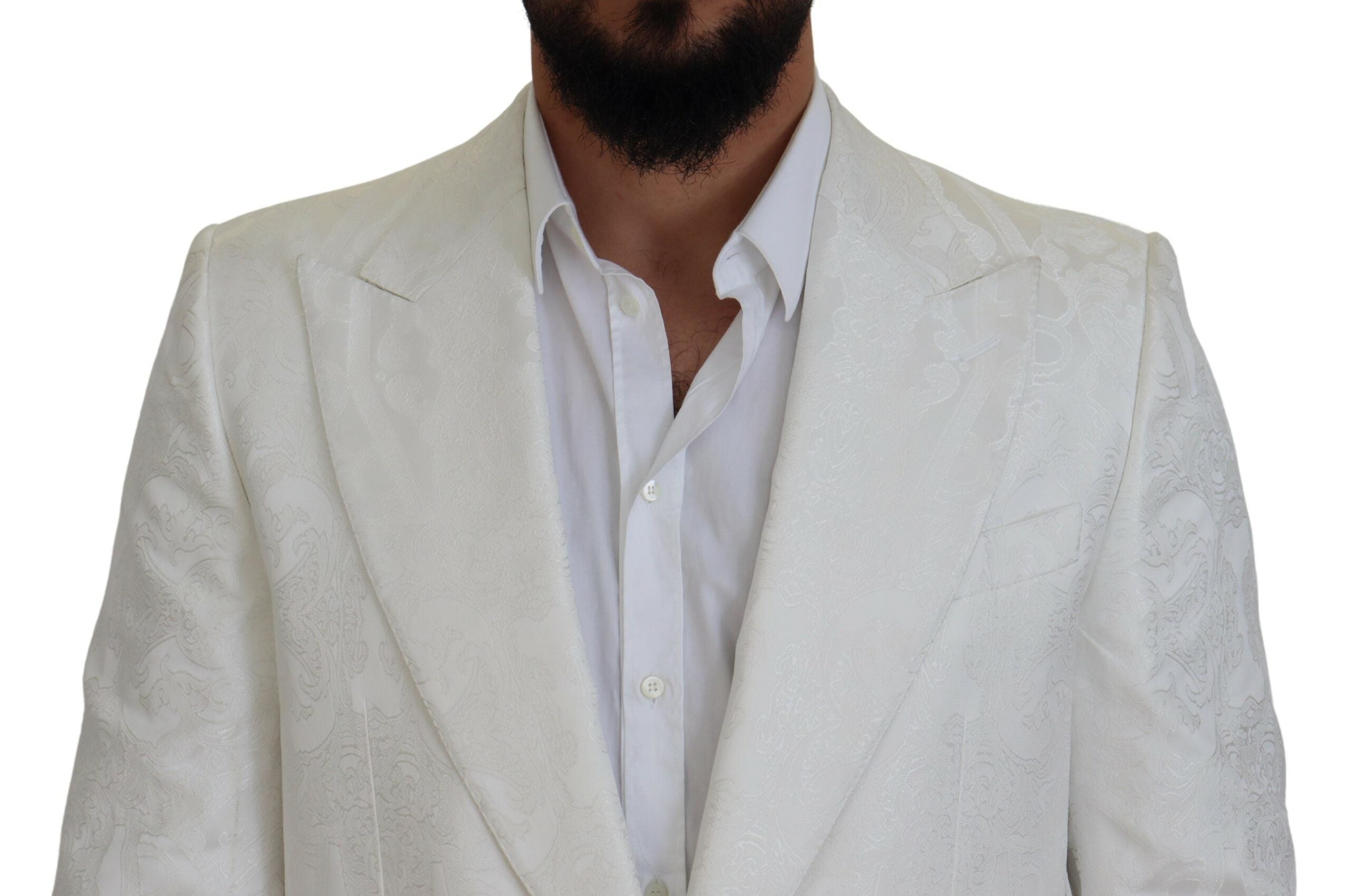 White Floral Brocade Trench Coat Jacket - ventzia