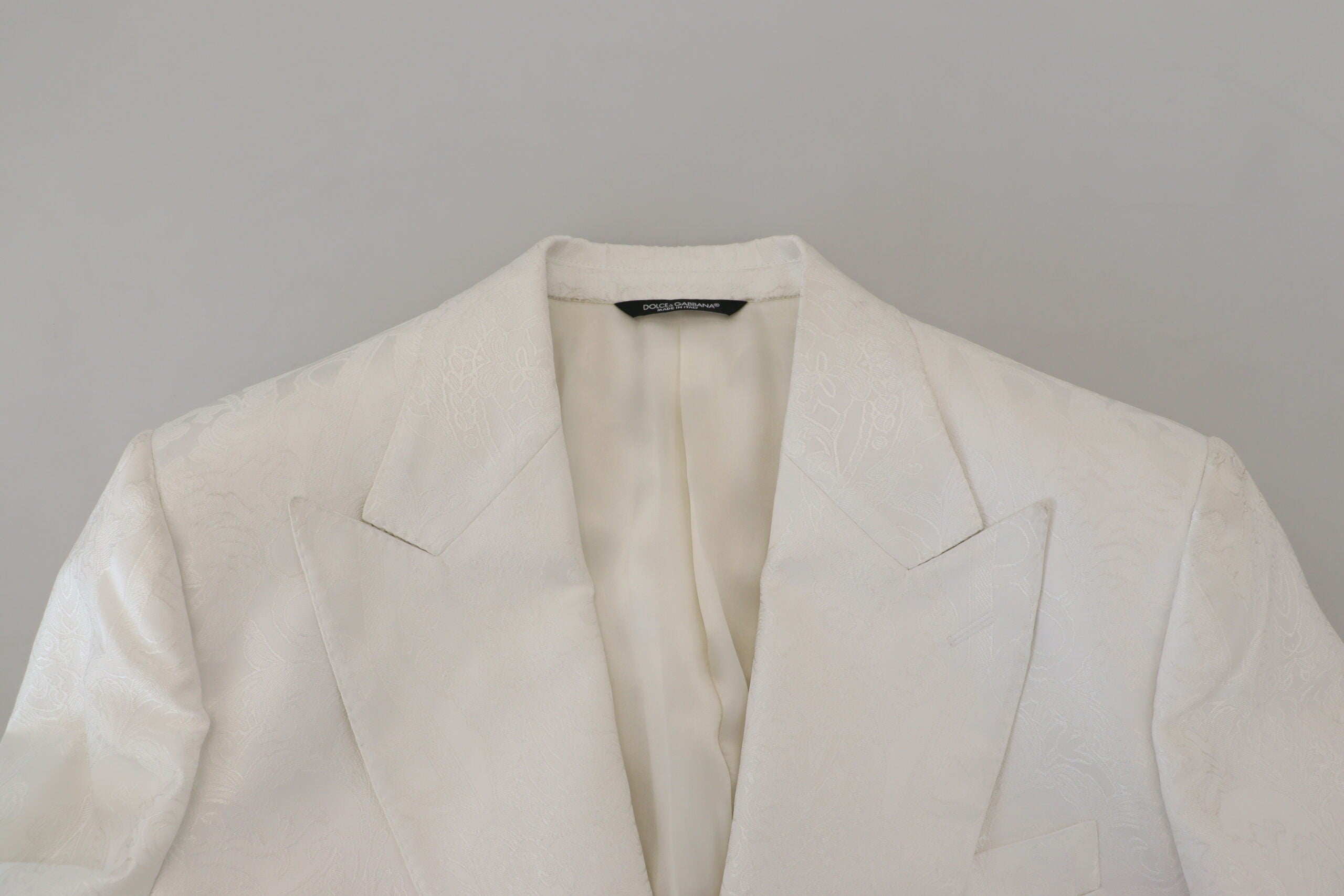 White Floral Brocade Trench Coat Jacket - ventzia