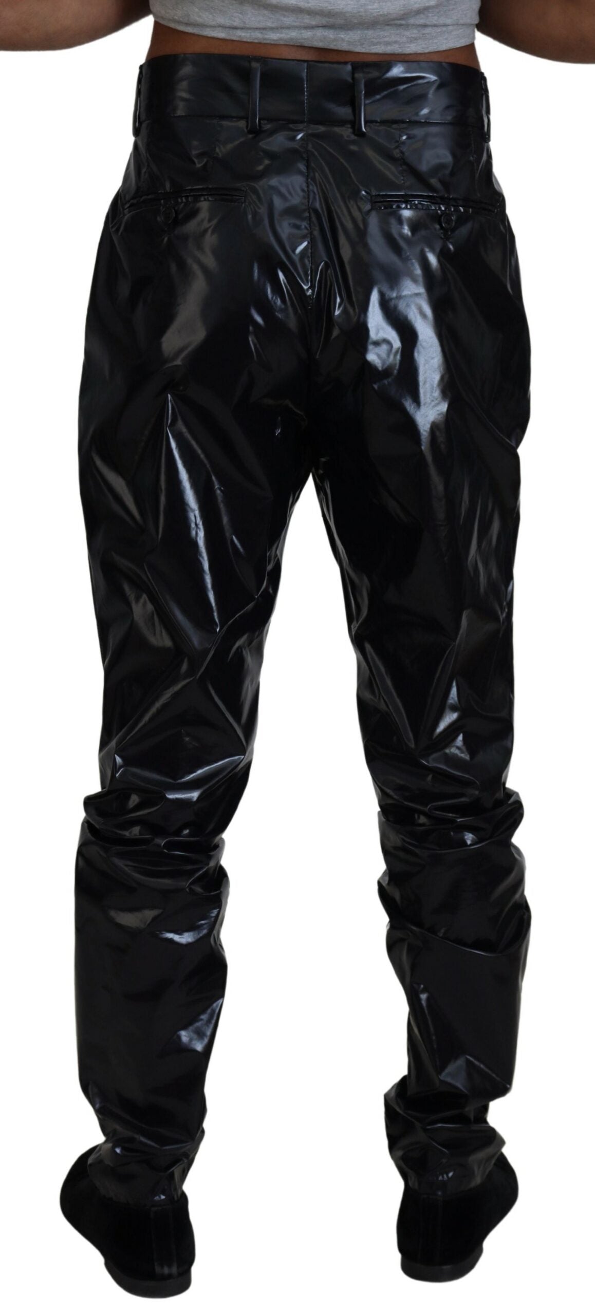 Black Shining Nylon Skinny Men Pants - ventzia