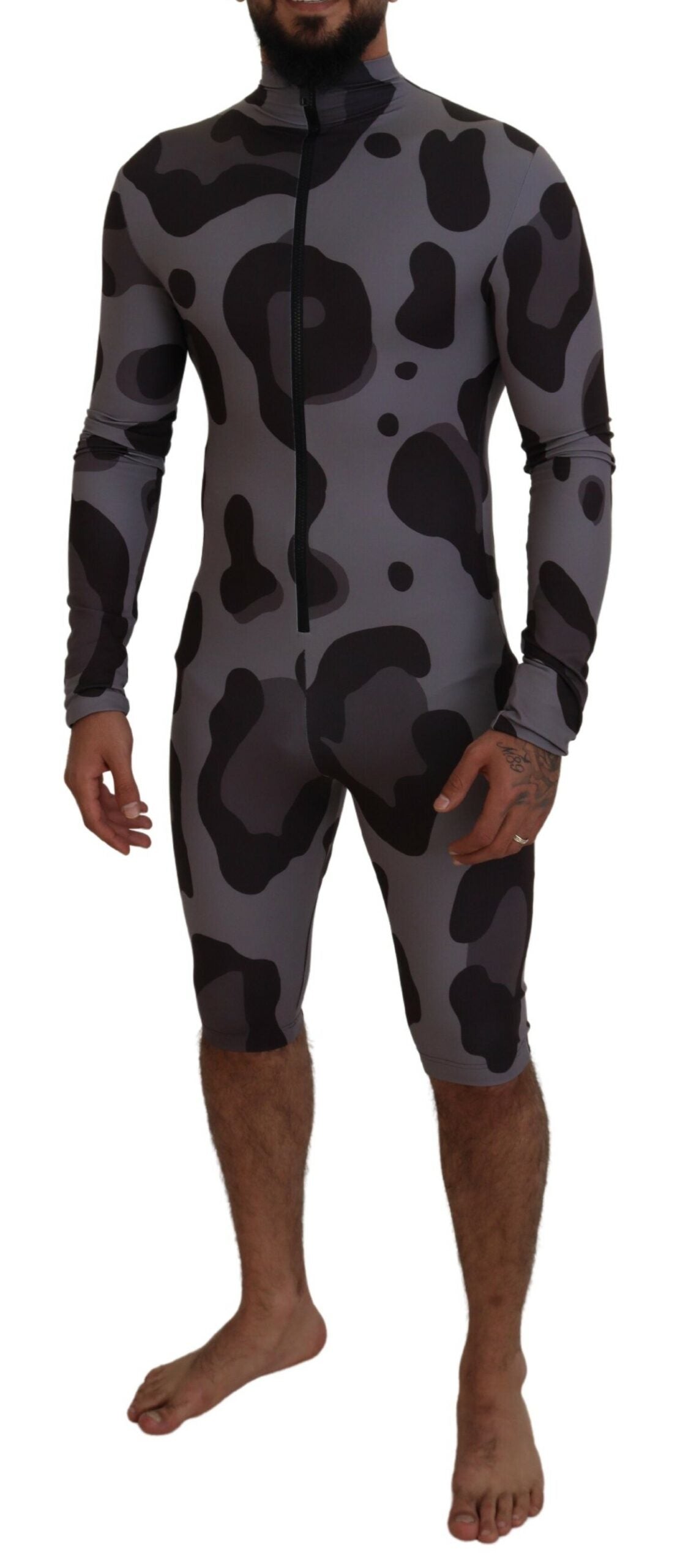 Gray Patterned Polyester Wetsuit Swimwear - ventzia