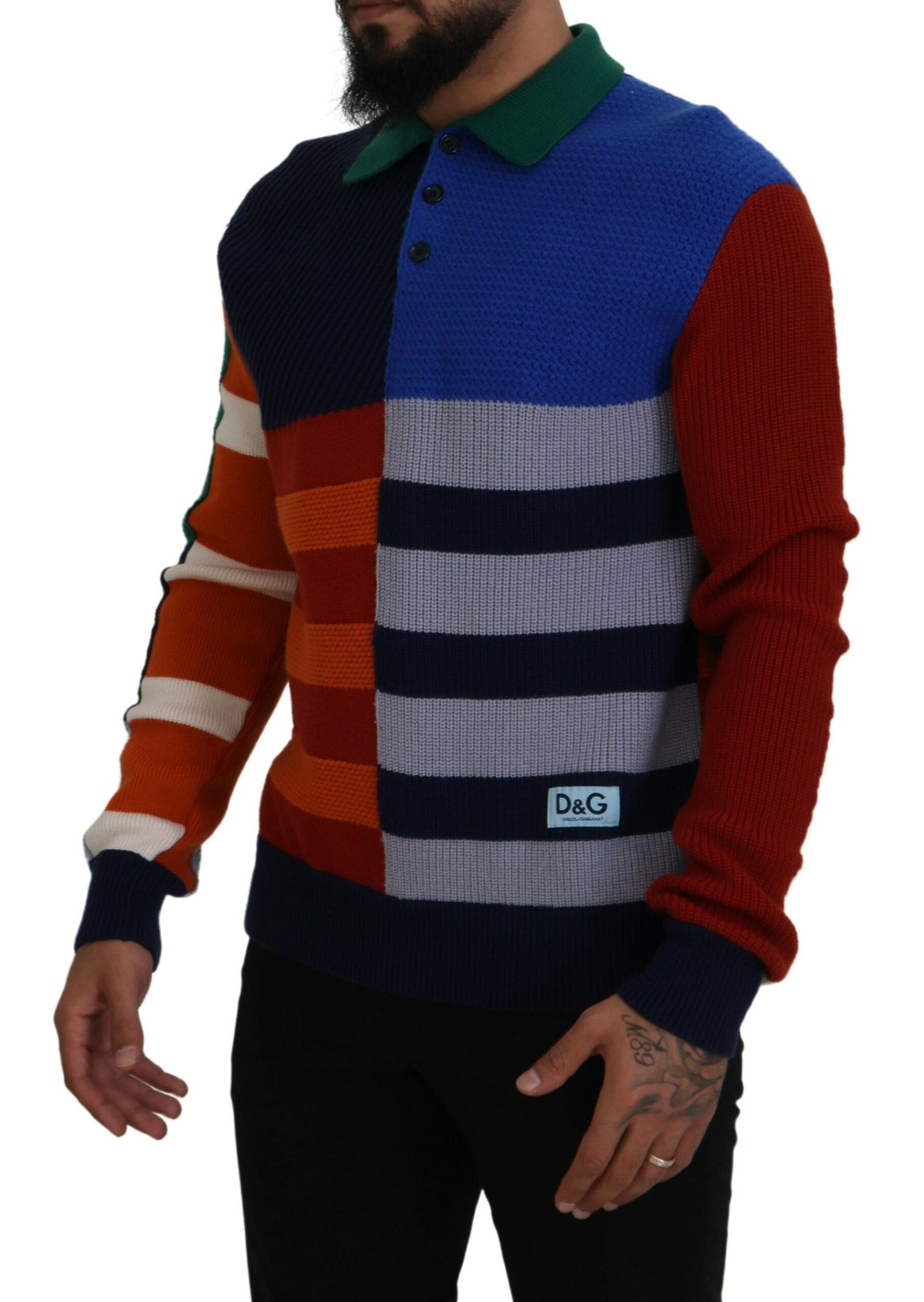 Multicolor Stripes Wool Pullover Sweater - ventzia