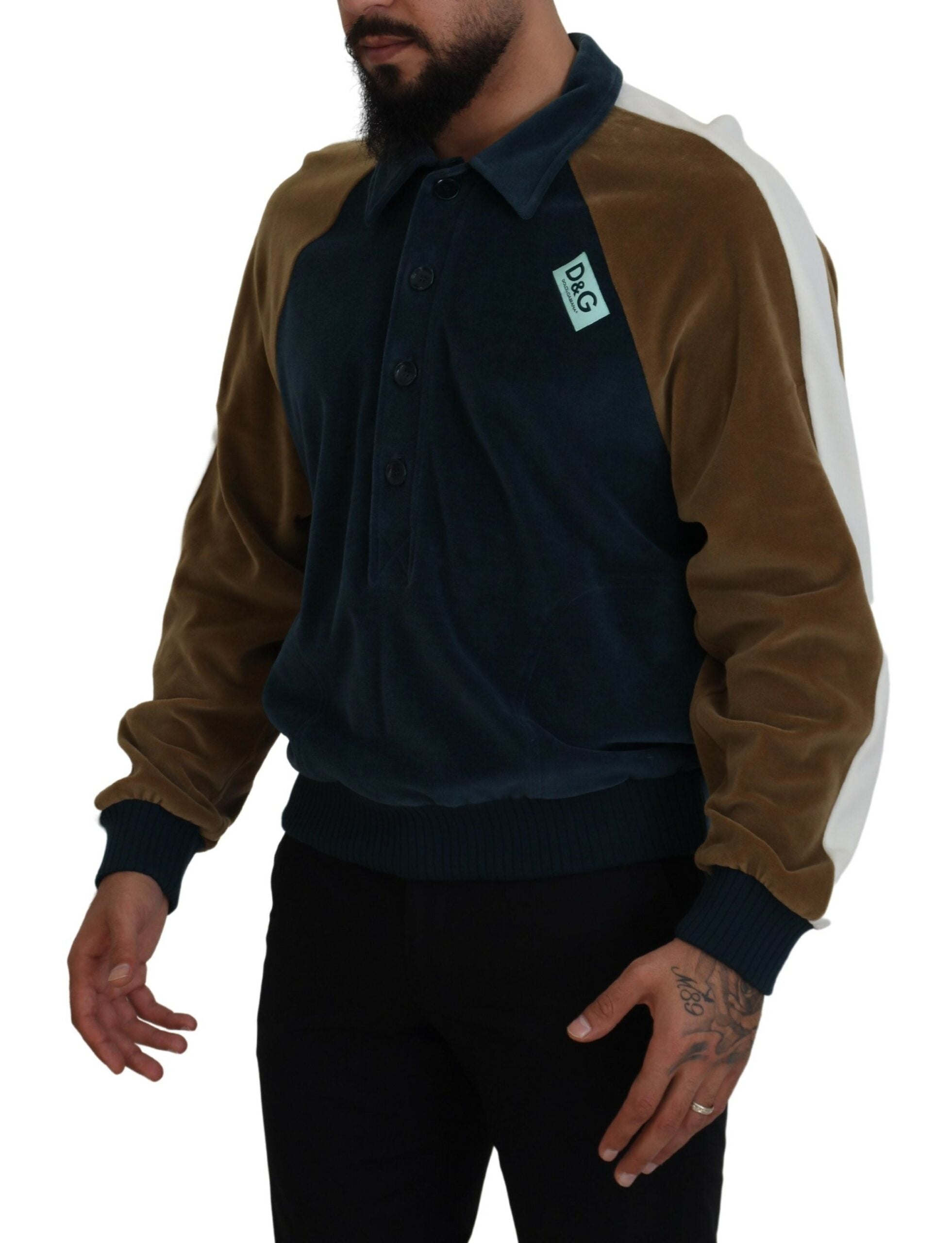 Multicolor Cotton Collared Pullover Sweater - ventzia