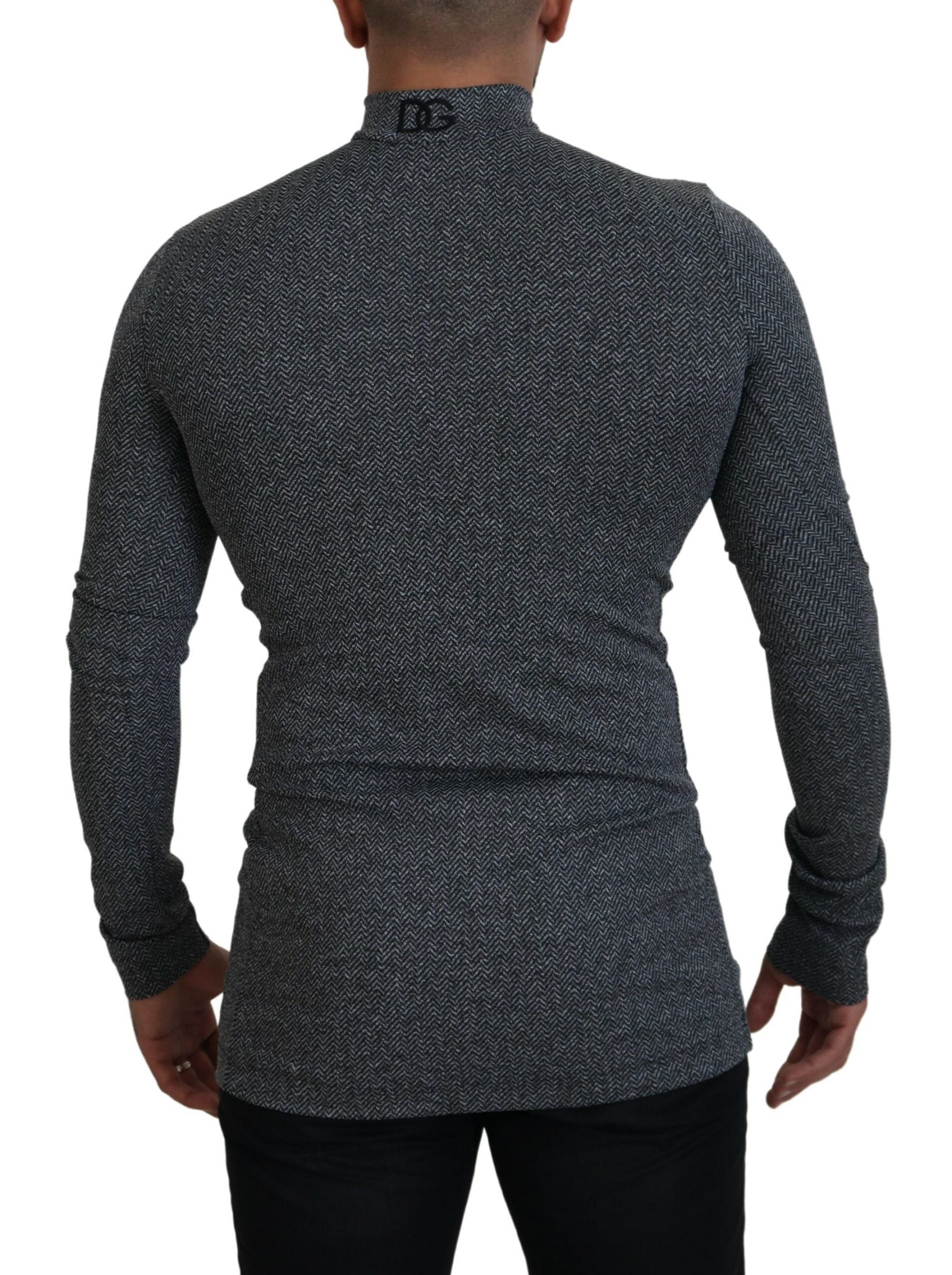 Dark Gray Nylon Turtleneck Pullover Sweater - ventzia