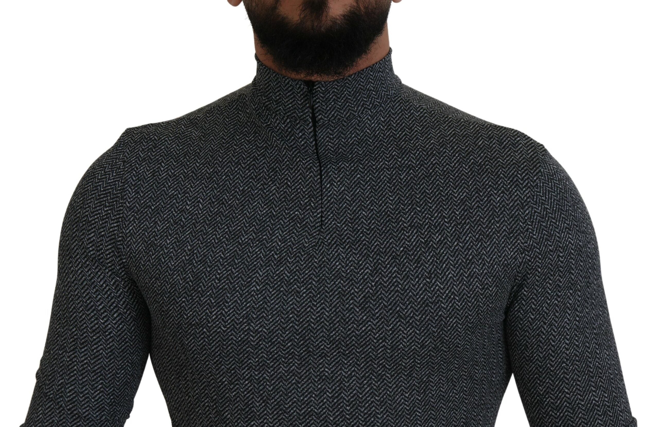 Dark Gray Nylon Turtleneck Pullover Sweater - ventzia
