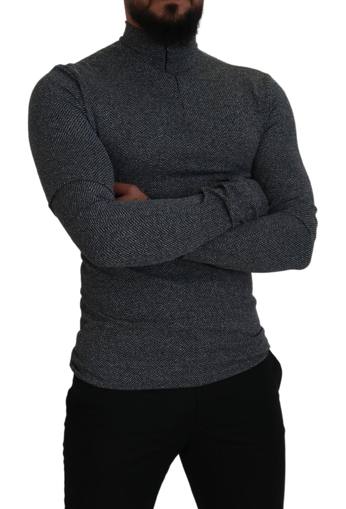 Dark Gray Nylon Turtleneck Pullover Sweater - ventzia