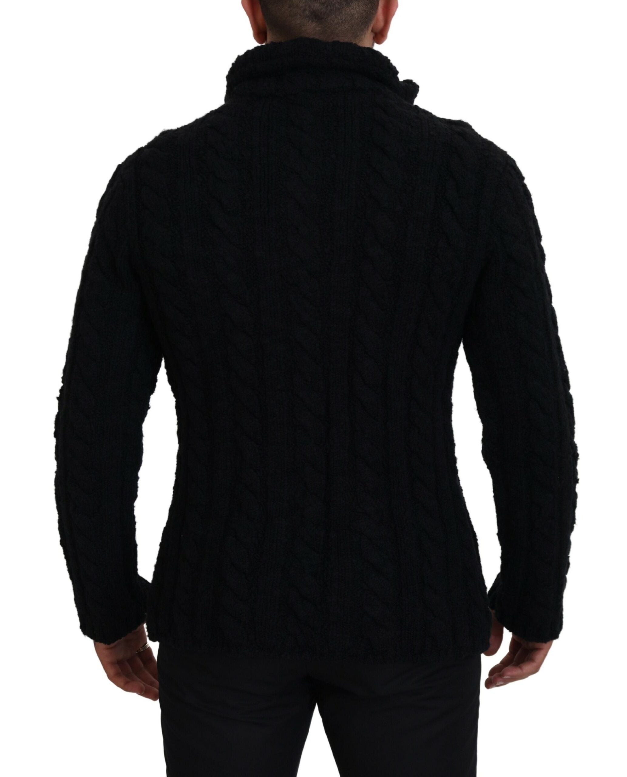 Black Wool Knit Button Cardigan Sweater - ventzia