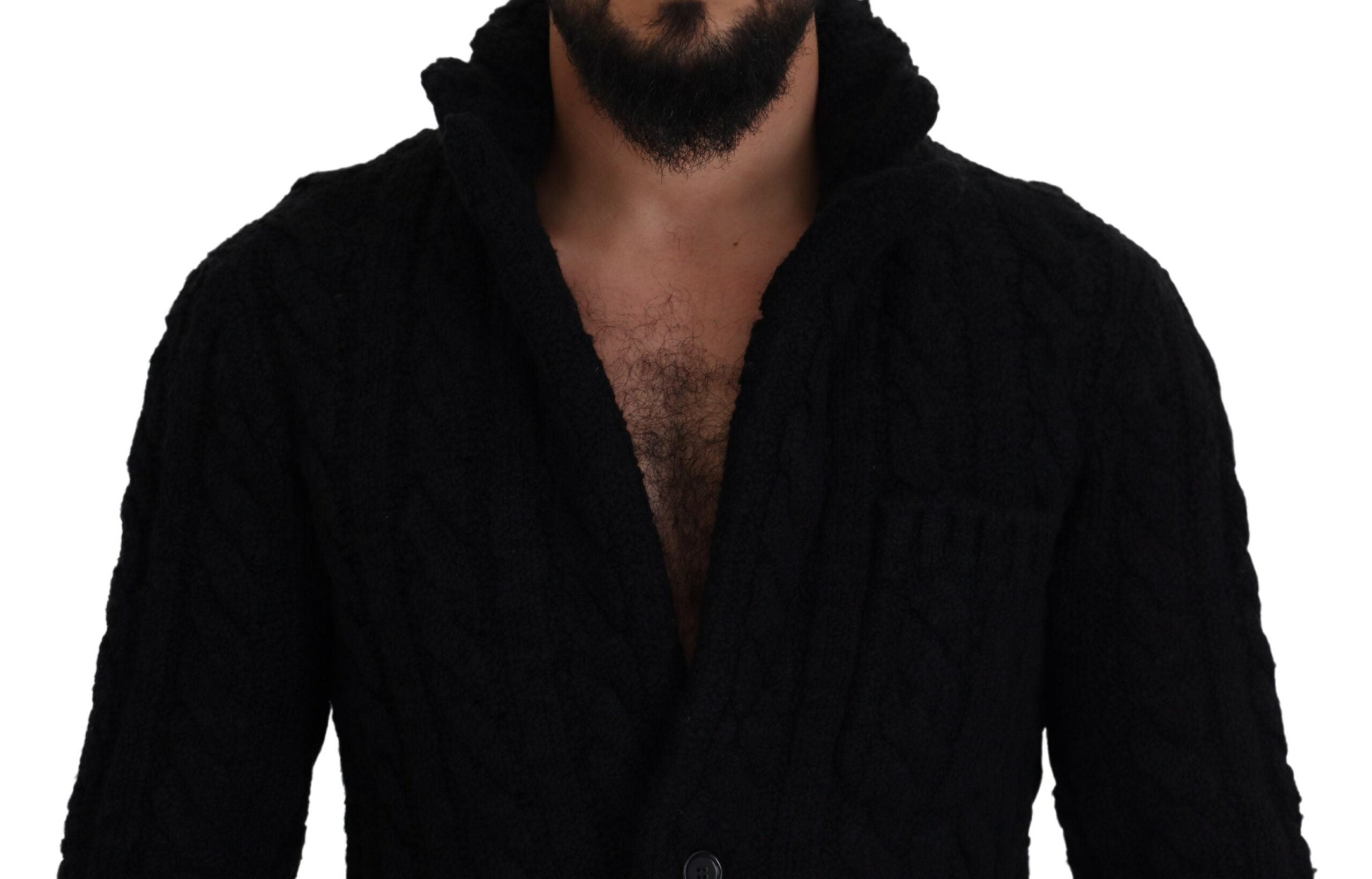 Black Wool Knit Button Cardigan Sweater - ventzia