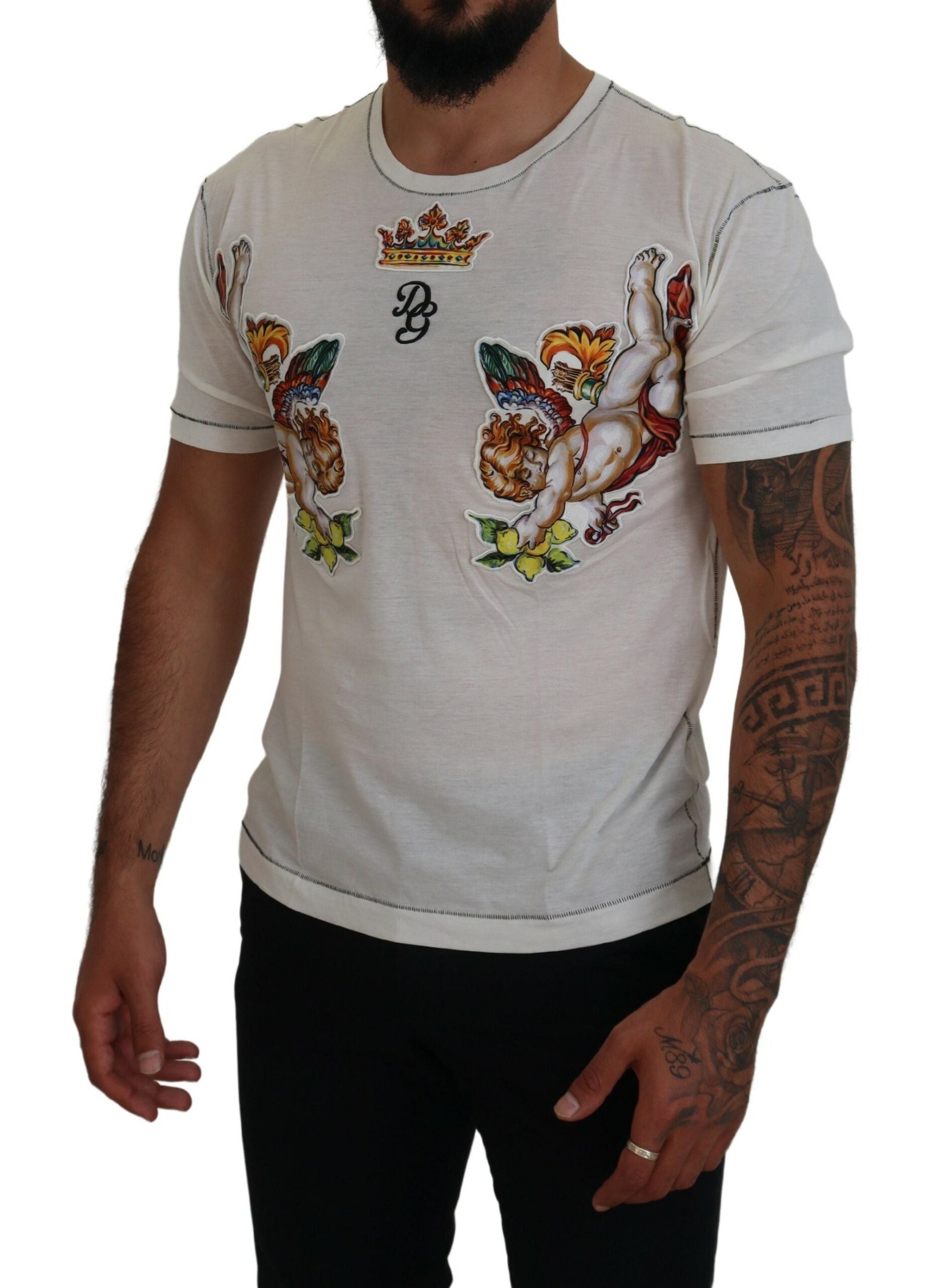 White Printed Short Sleeves Men T-shirt - ventzia