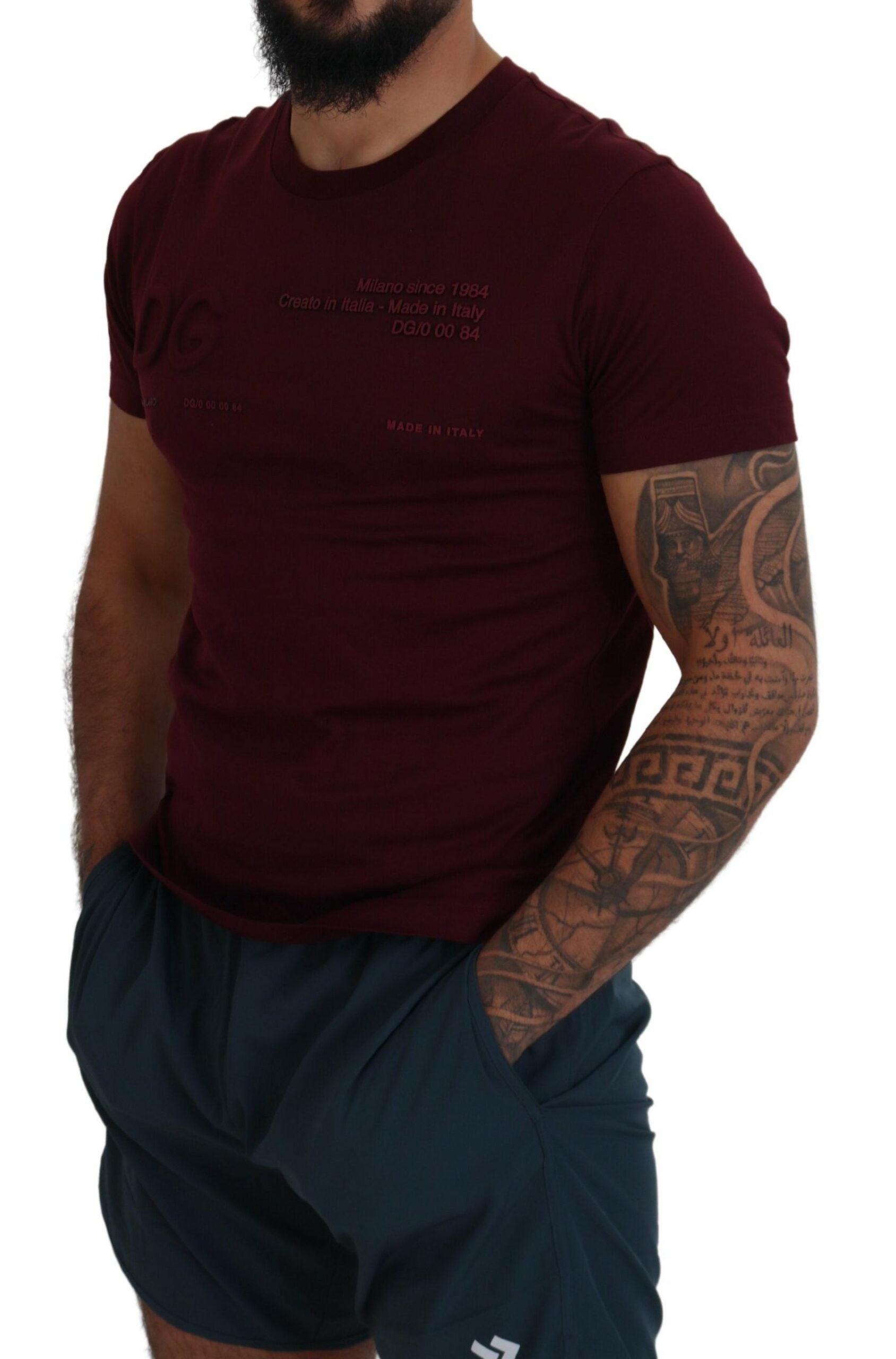 Maroon Printed Short Sleeves Men T-shirt - ventzia