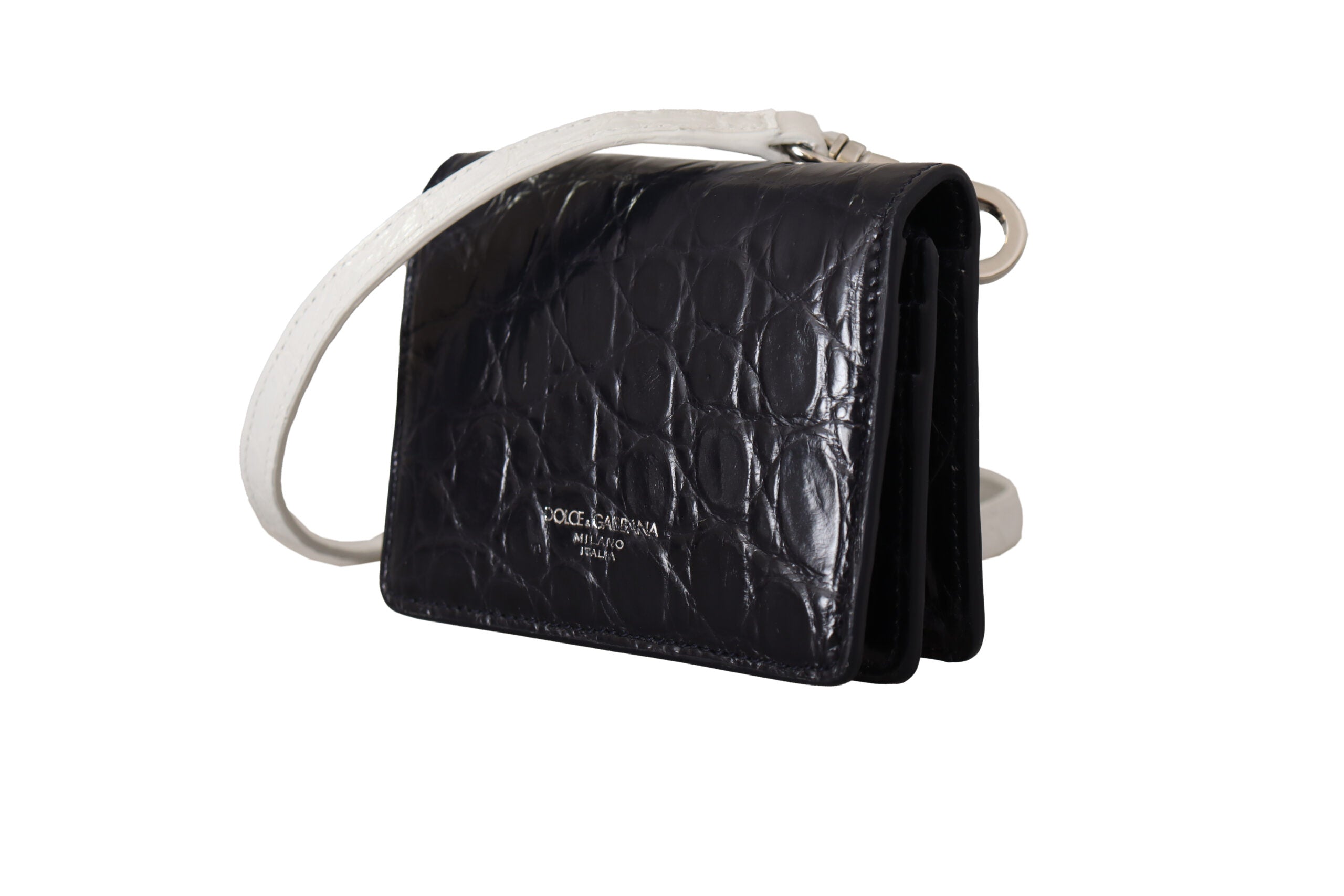 Blue White Caiman Leather Strap Card Holder Wallet - ventzia