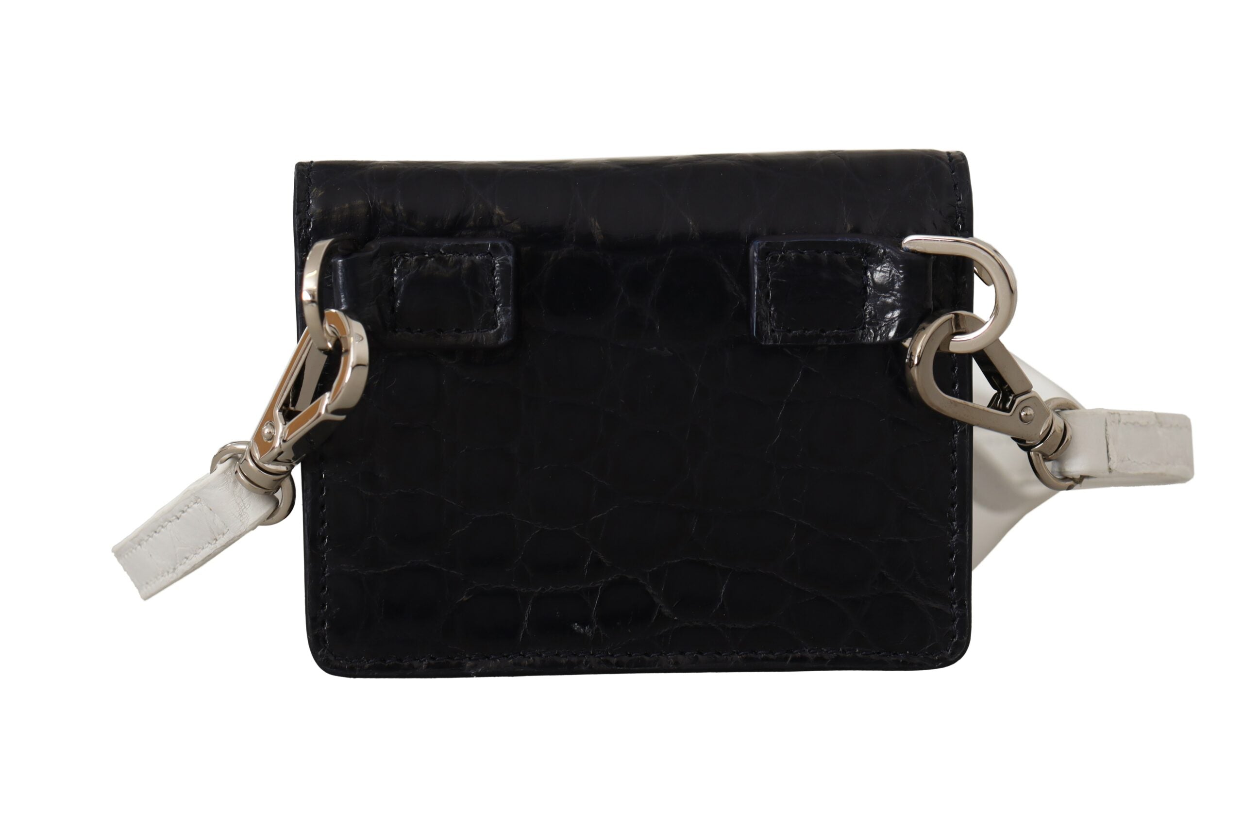 Blue White Caiman Leather Strap Card Holder Wallet - ventzia