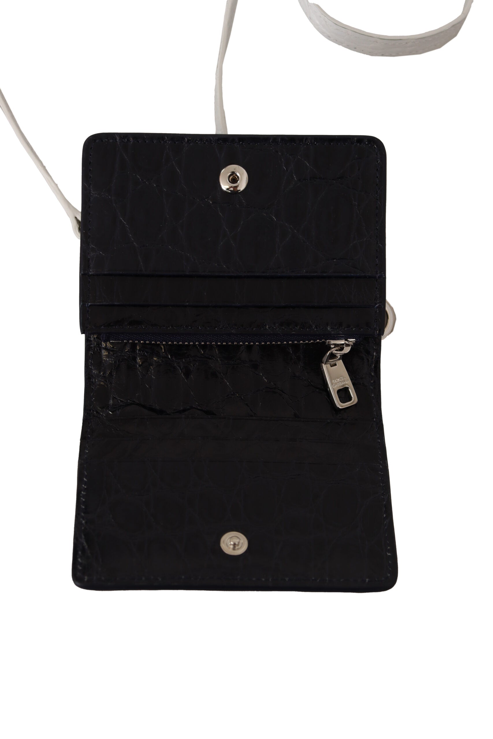 Blue White Caiman Leather Strap Card Holder Wallet - ventzia